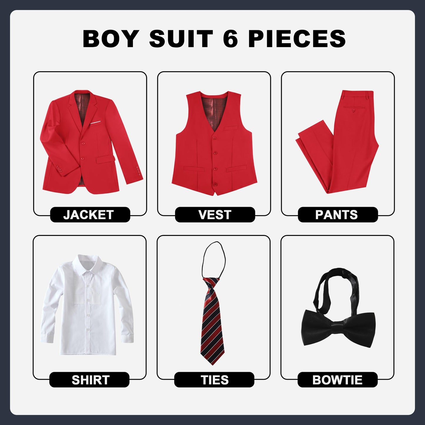 Boys' Suits Size 2T Kids Black Suit Slim Fit 6 Piece Formal Suit Set Teen Toddler Ring Bearer Outfit for Wedding