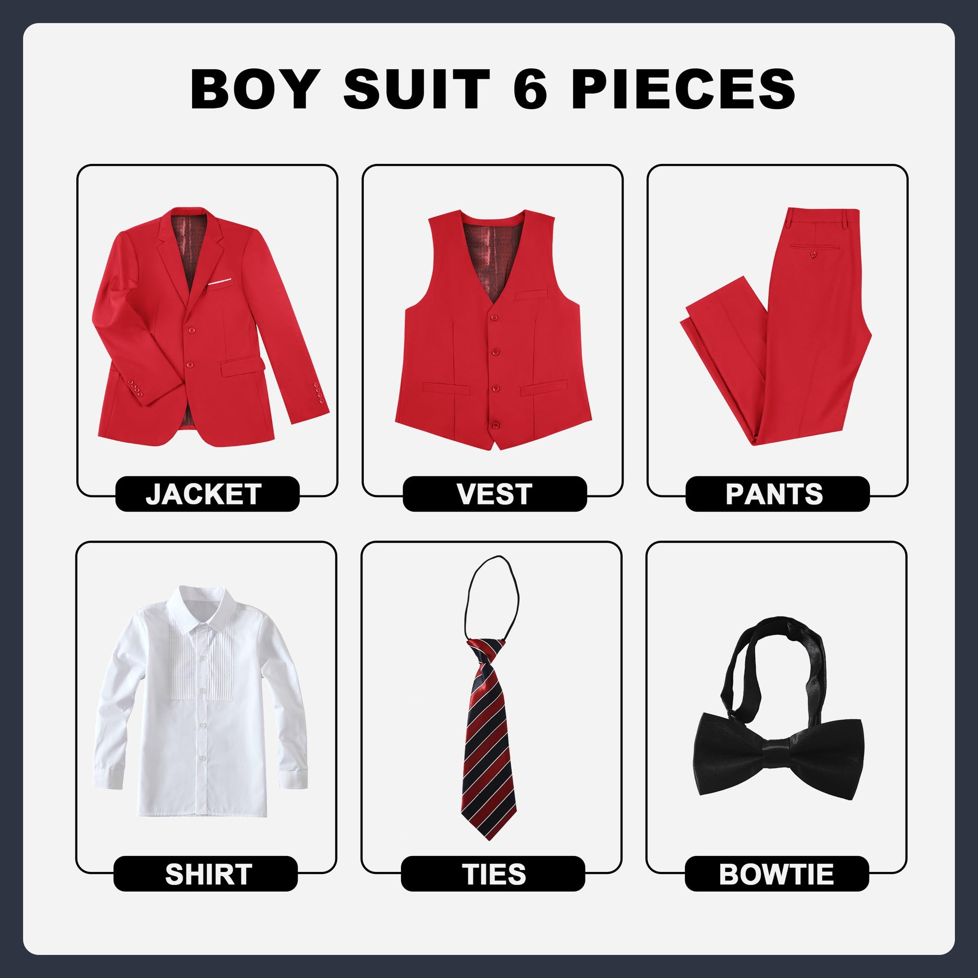 Boys' Suits Size 2T Kids Black Suit Slim Fit 6 Piece Formal Suit Set Teen Toddler Ring Bearer Outfit for Wedding