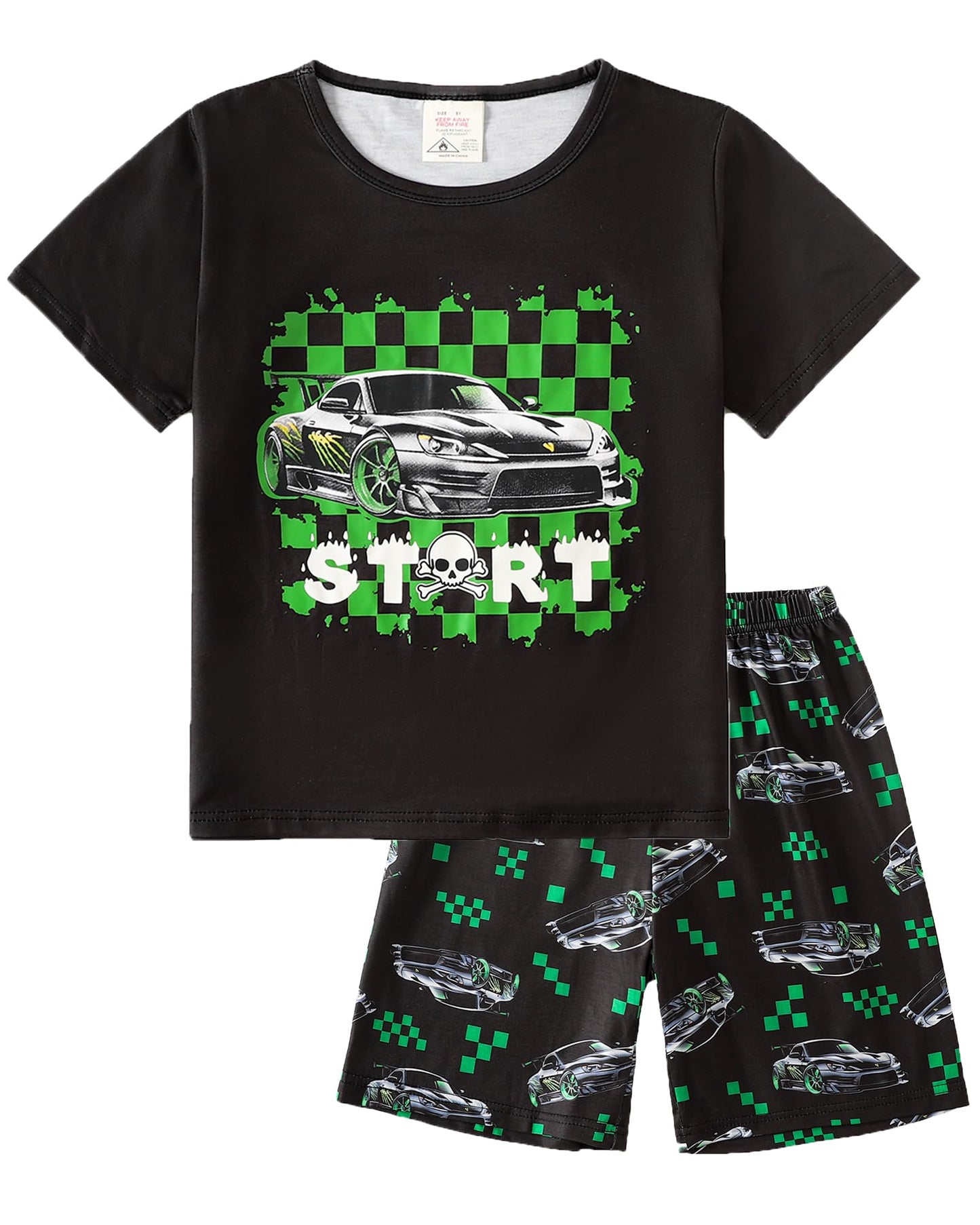 MyFav Big Boys Glow in Dark Skull Pjs Sleepwear Summer Pajama Shorts Sets, Skateboard, 14 Years
