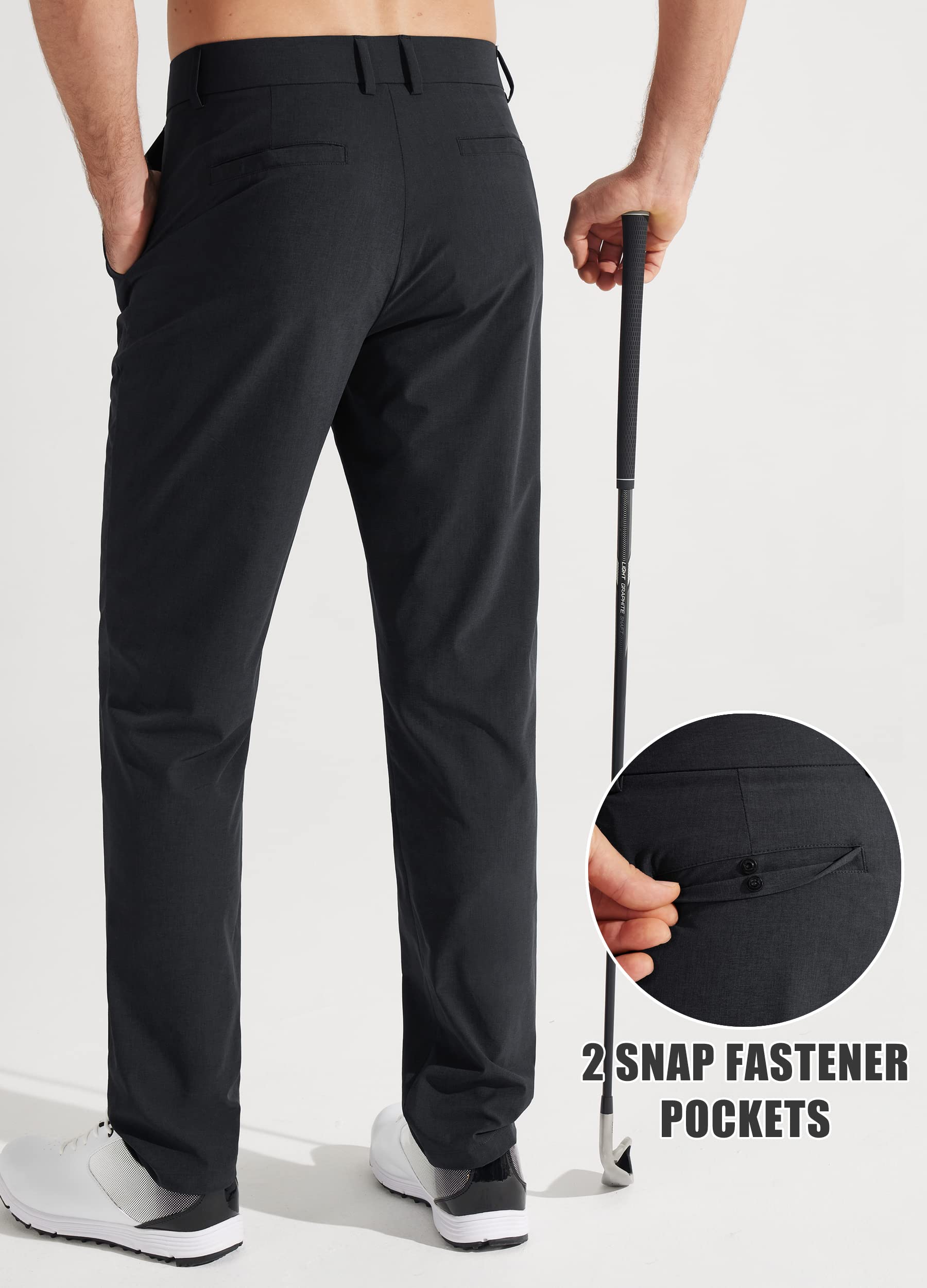 Libin Men's Golf Pants Classic Fit Stretch Work Dress Pants 32" Quick Dry Lightweight Business Casual Trousers Comfort Water Resistant, Black, 33W x 32L