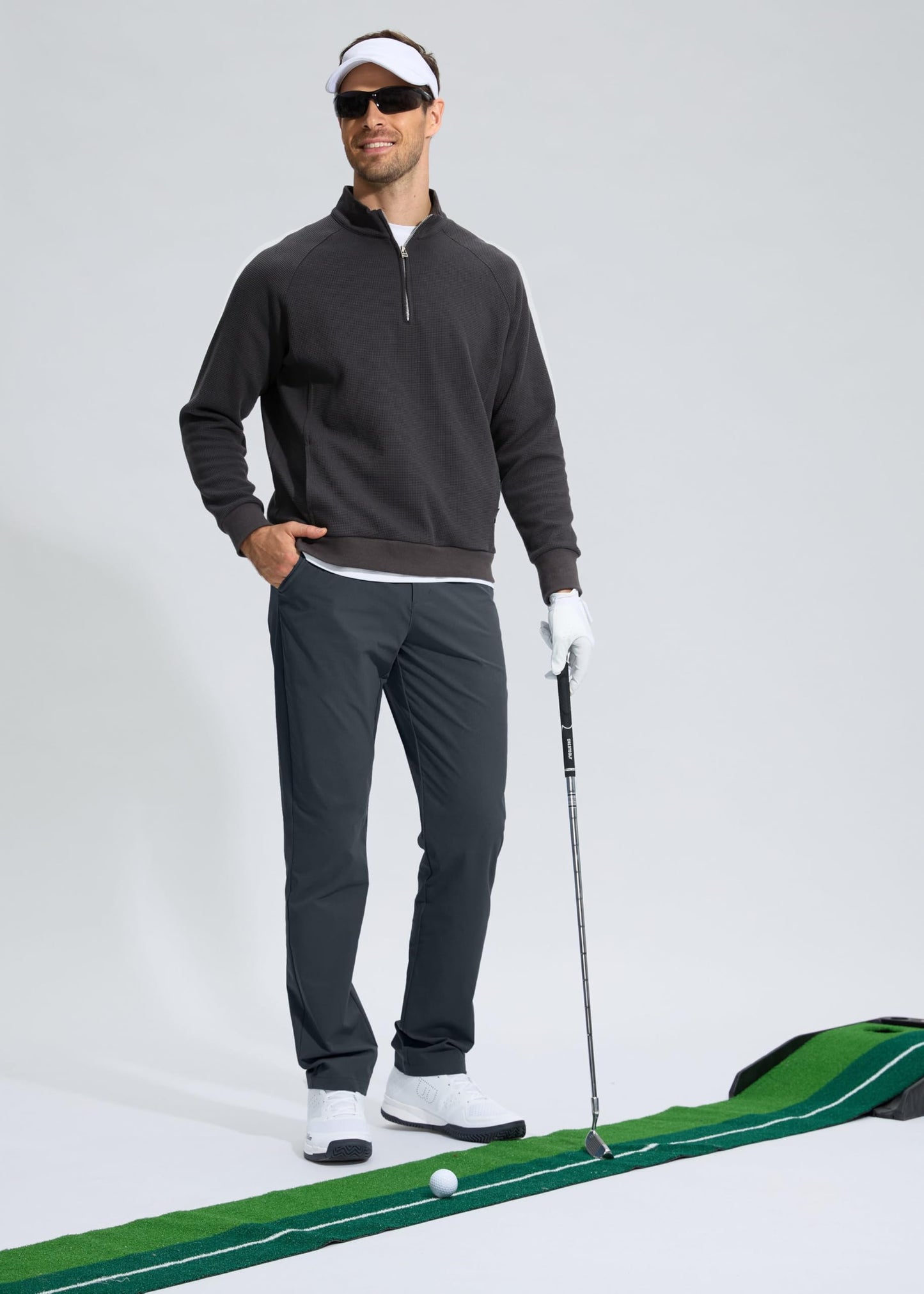 Pudolla Men's Golf Pants Stretch Classic Fit Work Dress Pants 30 Lightweight Quick Dry Casual Slacks Trousers with Pockets(Khaki 34Wx30L)