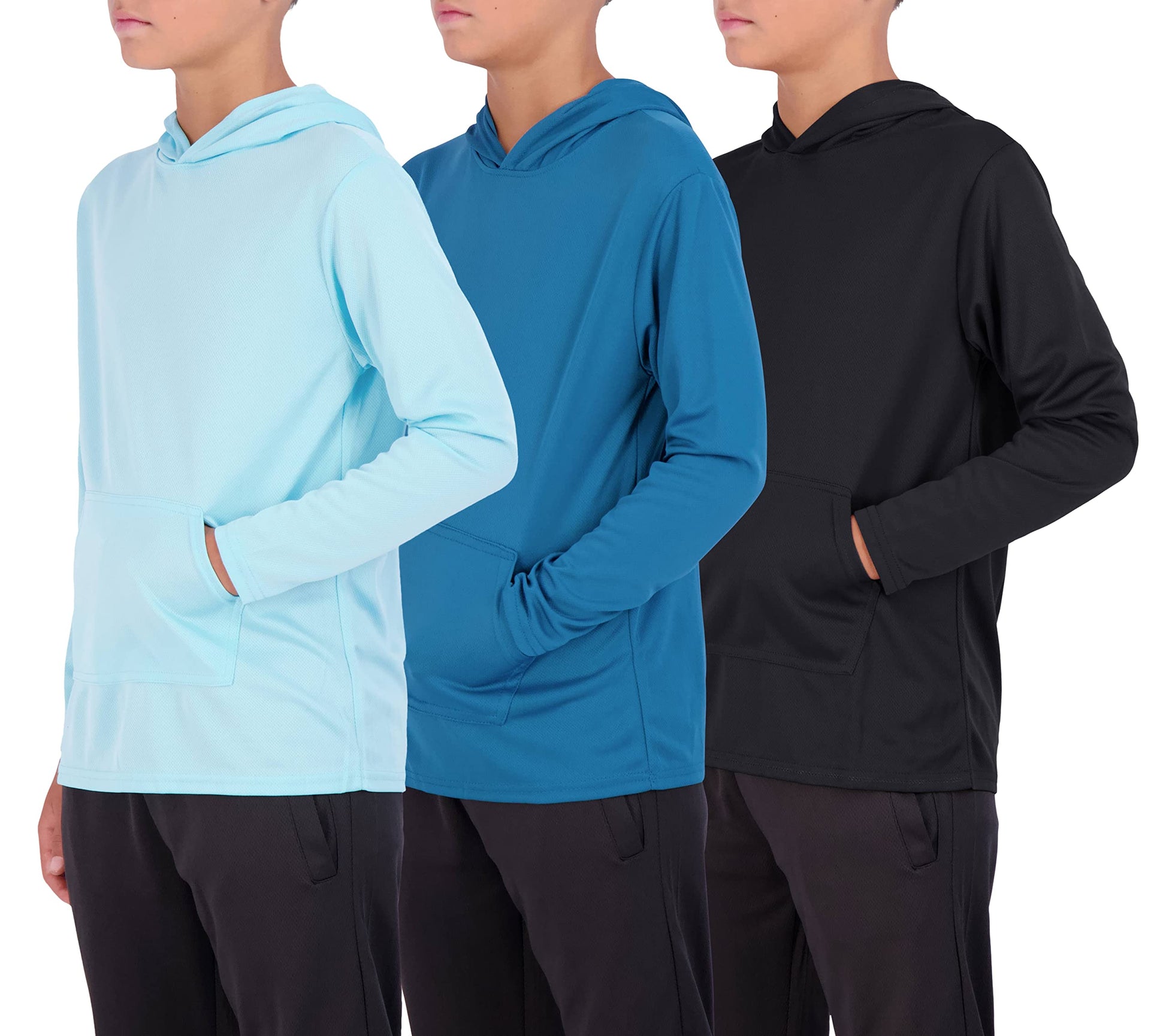 Real Essentials 3 Pack: Boys Hoodies – Youth Mesh Long Sleeve Sweatshirts.