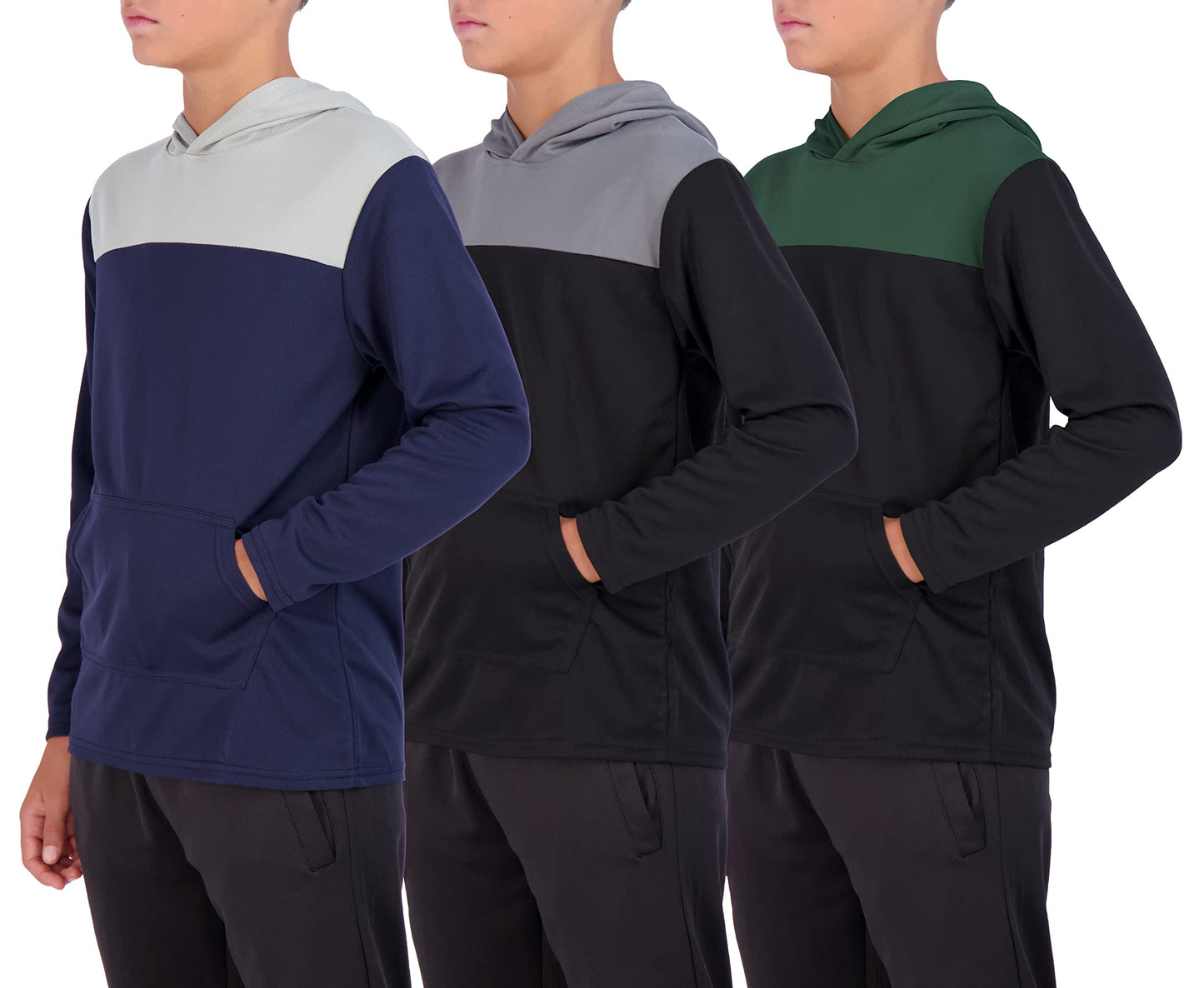 Real Essentials 3 Pack: Boys Hoodies – Youth Mesh Long Sleeve Sweatshirts.