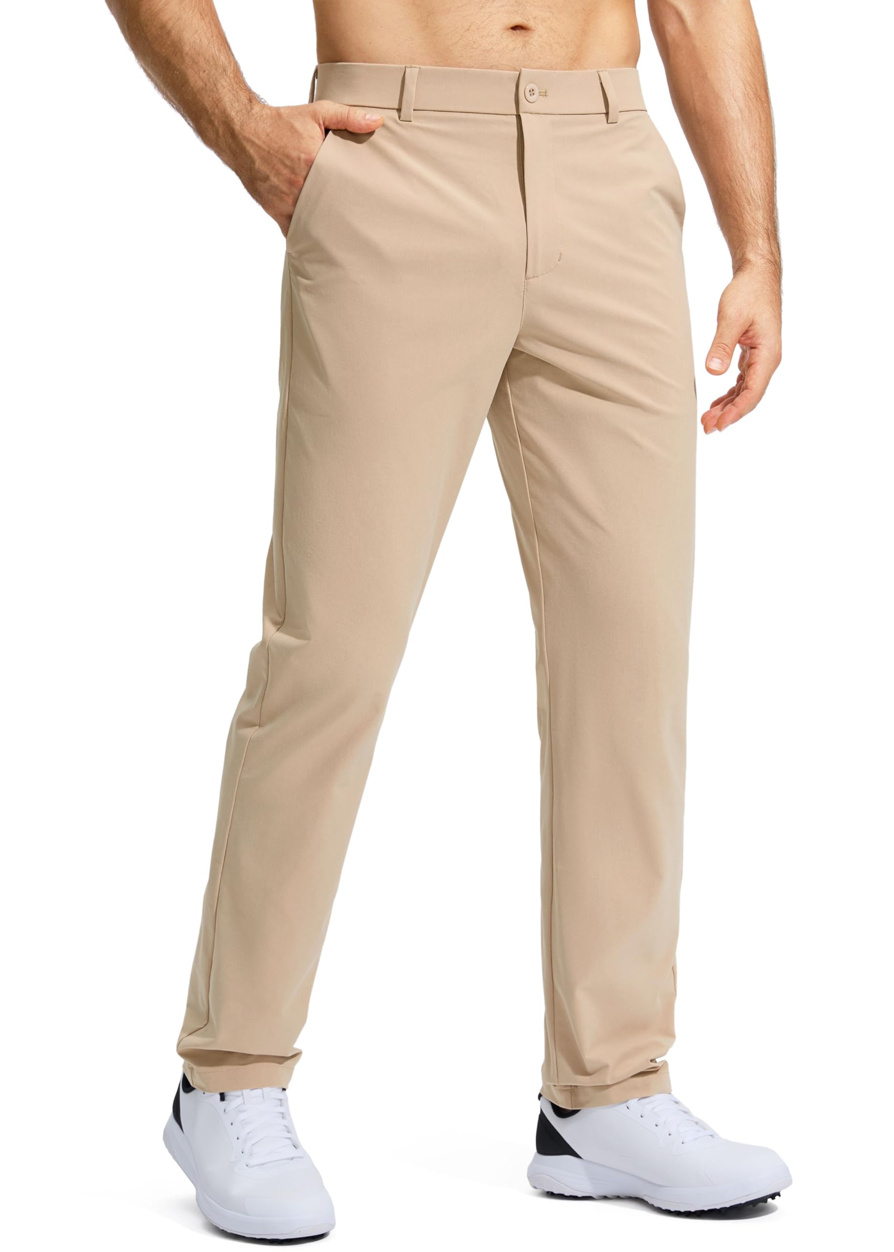 Pudolla Men's Golf Pants Stretch Classic Fit Work Dress Pants 30 Lightweight Quick Dry Casual Slacks Trousers with Pockets(Khaki 34Wx30L)