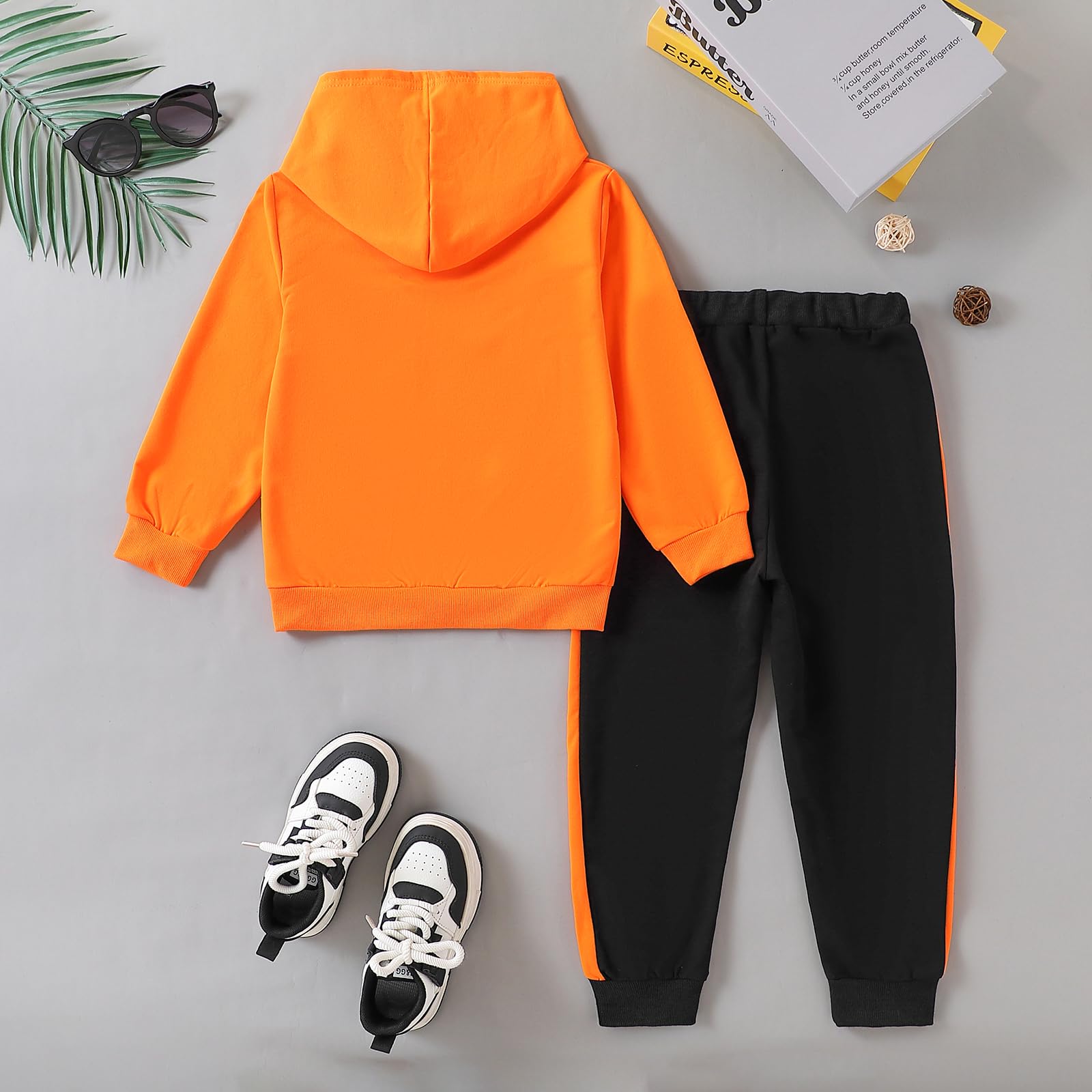 KIDLAGA Toddler Boy Clothes Long Sleeve Hoodie Sweatsuits Tops and Pants Boys Fall Winter Color Block Outfits Set Orange 11-12 Years
