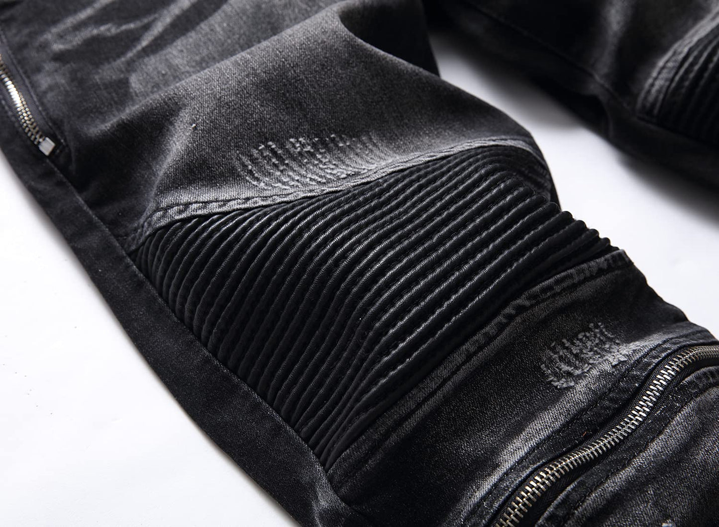 AITITIA Men's Biker Zipper Deco Washed Straight Fit Jeans (40, 002 Light Blue)