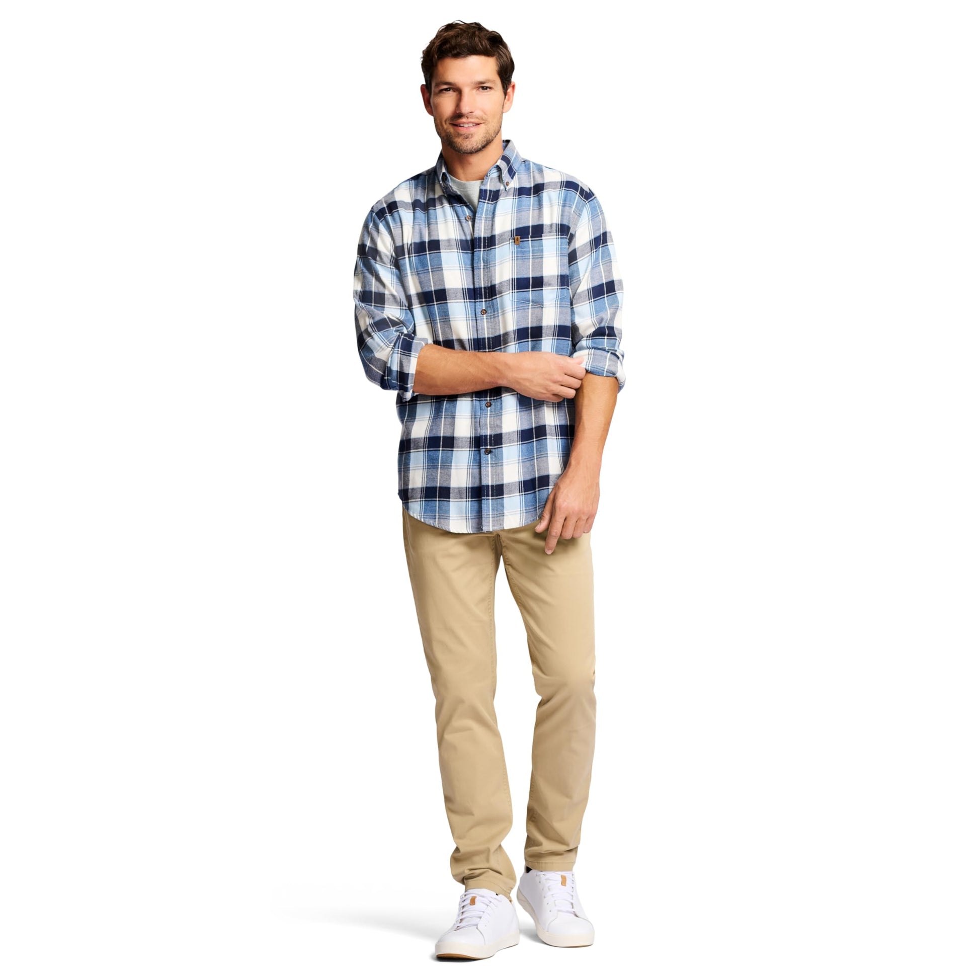 IZOD Men's Stratton Flannel Long Sleeve Button Down Shirt, Asphalt, S