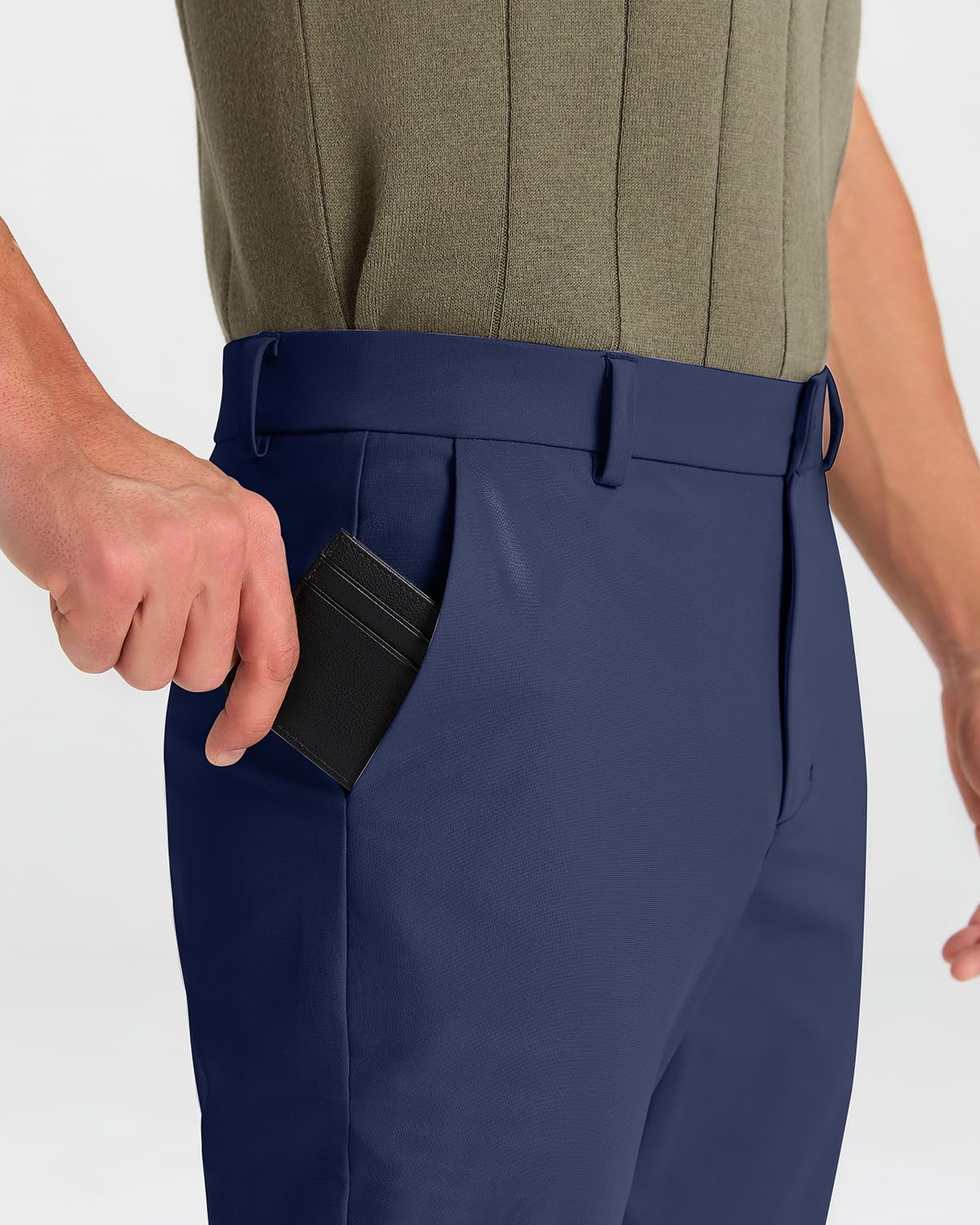 SNOWTEN Mens Golf Pants Classic Fit Stretch Work Dress Pants 30" Quick Dry Lightweight Casual Comfy Pants with Pockets Black 35w × 30L