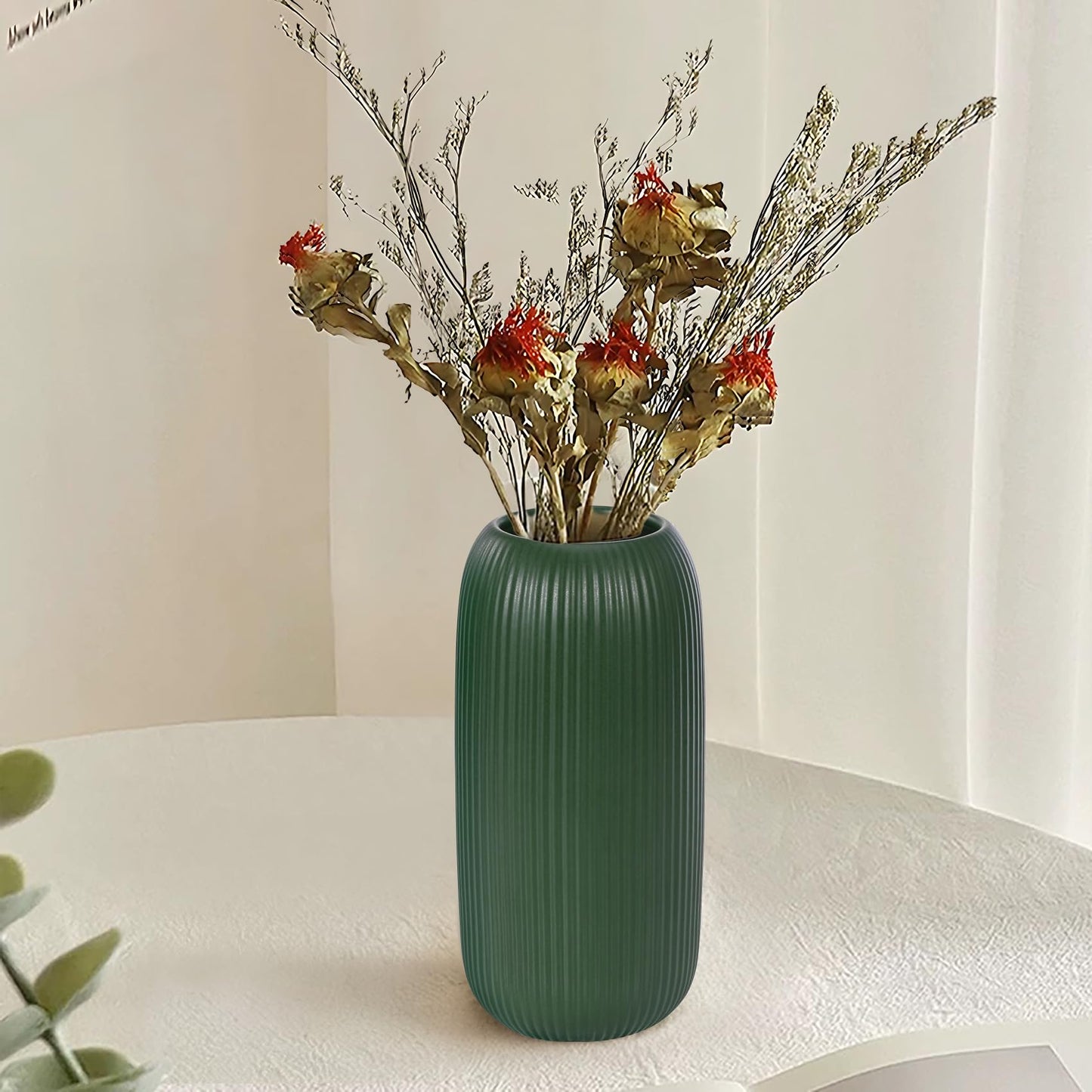 Ceramic Vase for Flowers – Modern Small Ribbed Textured Flower Vase for Home Decor, Pampas Grass, Decorative, Farmhouse, Coffee Table, Kitchen Centerpieces, Bookshelf and Home Living (White)