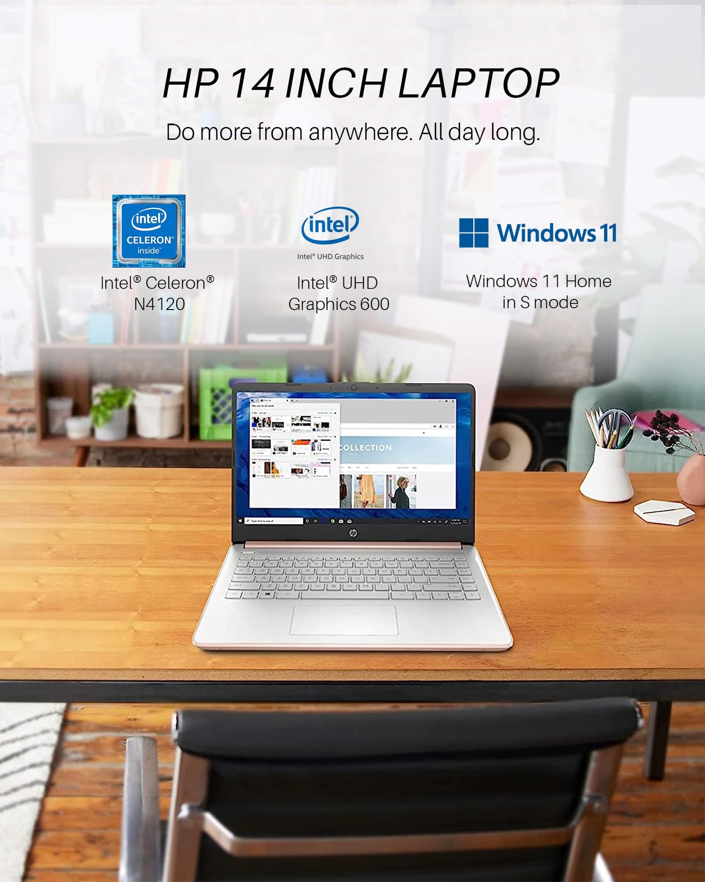 HP 2025 New Student Business Laptop, Intel N150 CPU(Beats N4120), 14 Inch LED Screen, 16GB RAM, 384GB Storage(128GB UFS+256GB MSD), Wi-Fi 6, Copilot AI, Office Pro Lifetime, Windows 11 Pro,w/Mouse