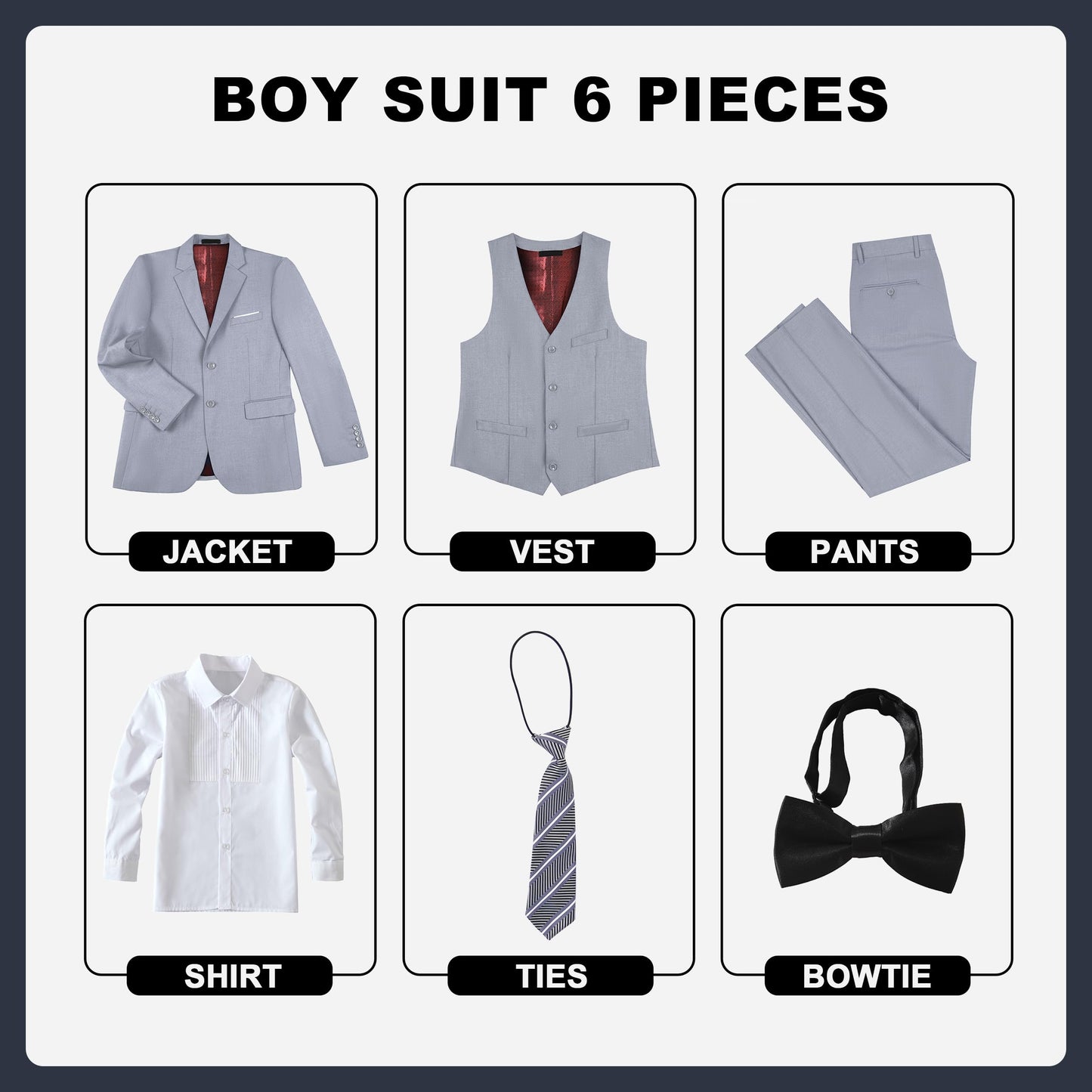 Boys' Suits Size 2T Kids Black Suit Slim Fit 6 Piece Formal Suit Set Teen Toddler Ring Bearer Outfit for Wedding