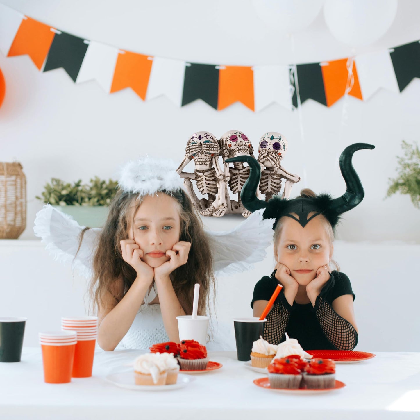 Rezpuao Skeletons Statue Hear See Speak No Evil Baby Halloween Figurines 