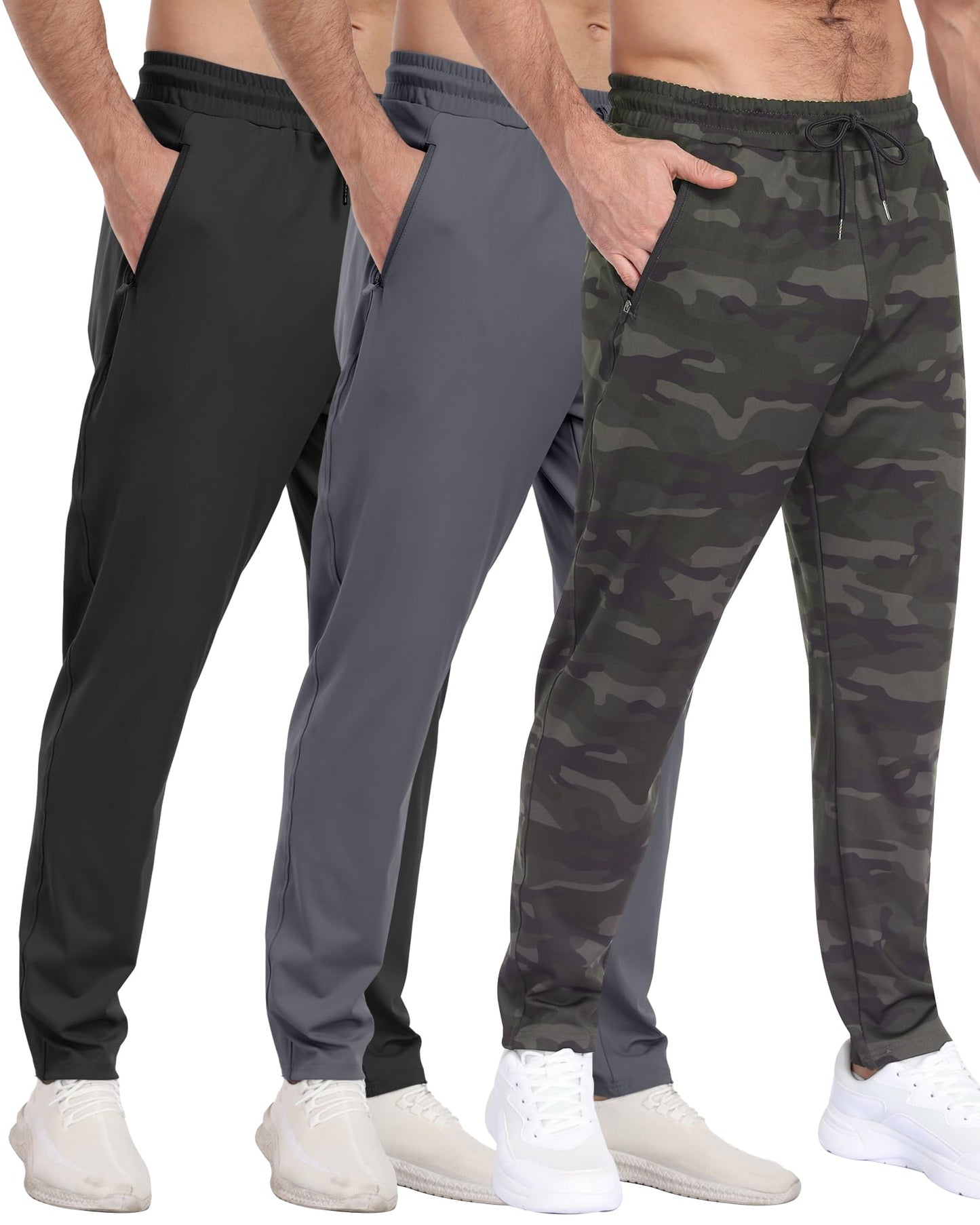 3 Pack Men's Athletic Sweatpants with Zipper Pockets,