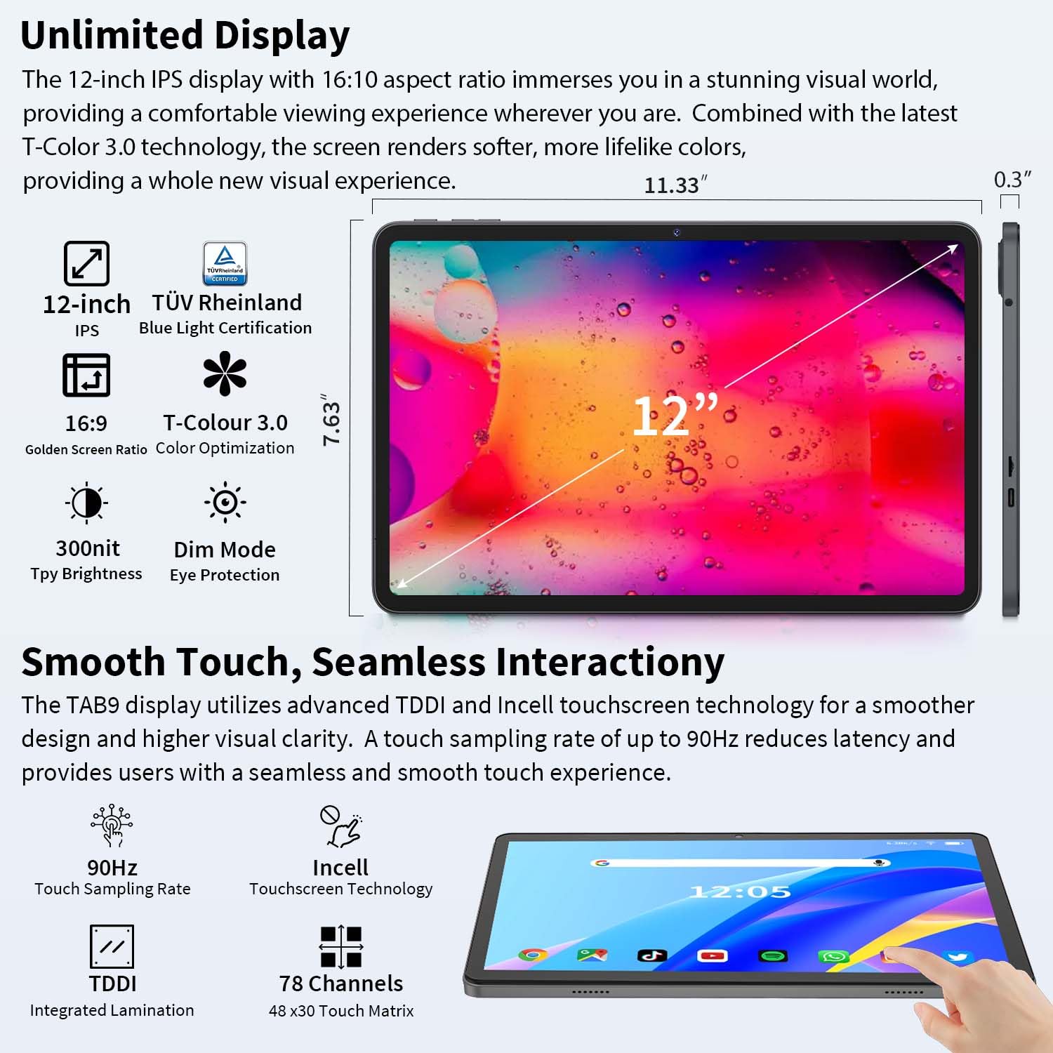 12 Inch Tablet Android 15 Tablets, 2025 Upgraded Android Tablet with Keyboard, 24GB RAM+256GB ROM(1TB Expand).