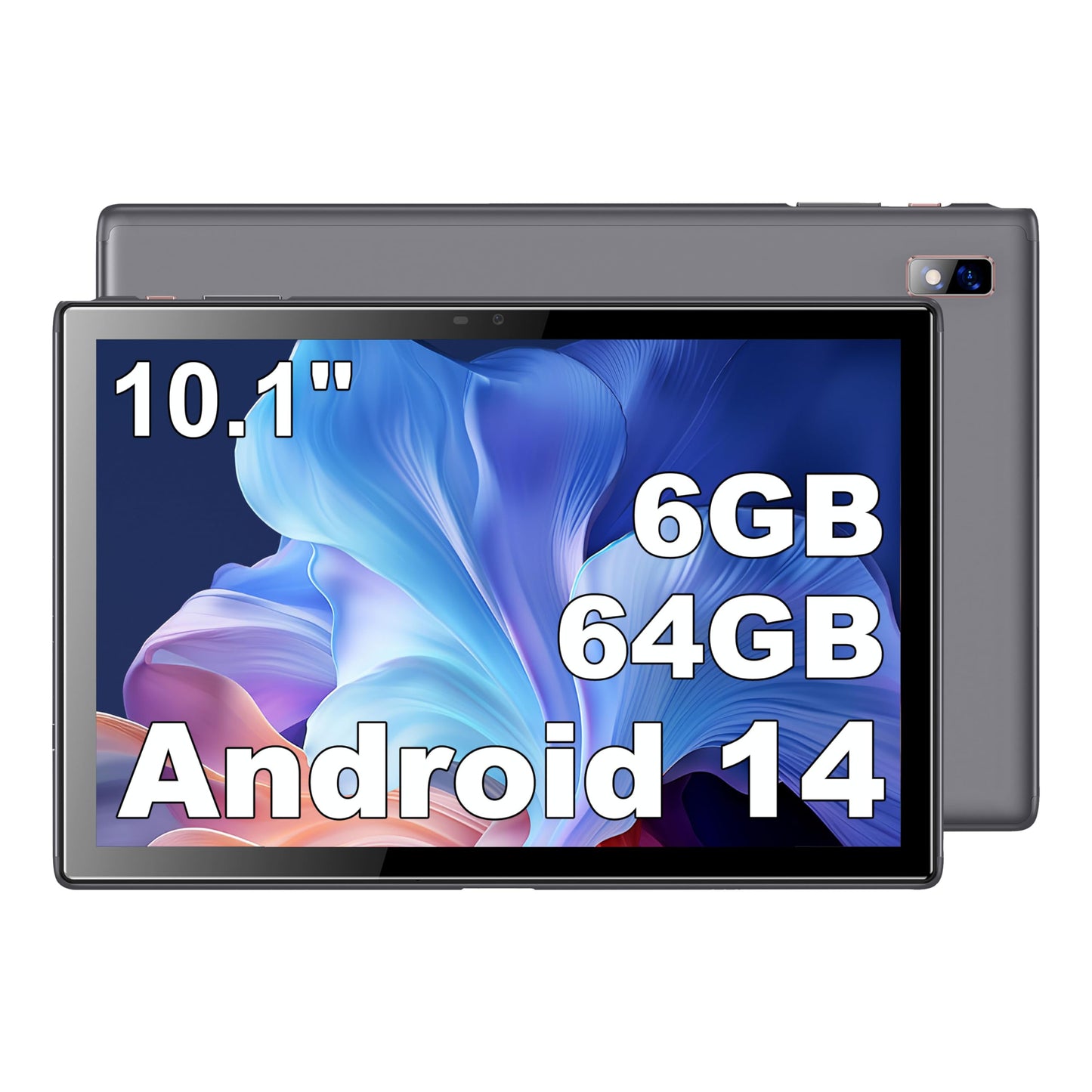 BYYBUO A10_L 10.1-inch Tablet | 6GB RAM + 64GB ROM | Android 14 OS | Quad-Core Processor | 5000mAh Battery | 1280x800 IPS HD Touchscreen | 5MP+8MP Camera | Bluetooth | WiFi | Grey