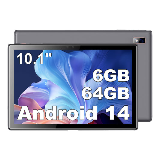 BYYBUO A10_L 10.1-inch Tablet | 6GB RAM + 64GB ROM | Android 14 OS | Quad-Core Processor | 5000mAh Battery | 1280x800 IPS HD Touchscreen | 5MP+8MP Camera | Bluetooth | WiFi | Grey