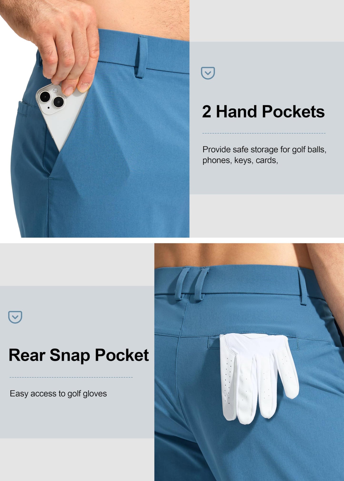 Pudolla Men's Golf Pants Stretch Classic Fit Work Dress Pants 30 Lightweight Quick Dry Casual Slacks Trousers with Pockets(Khaki 34Wx30L)