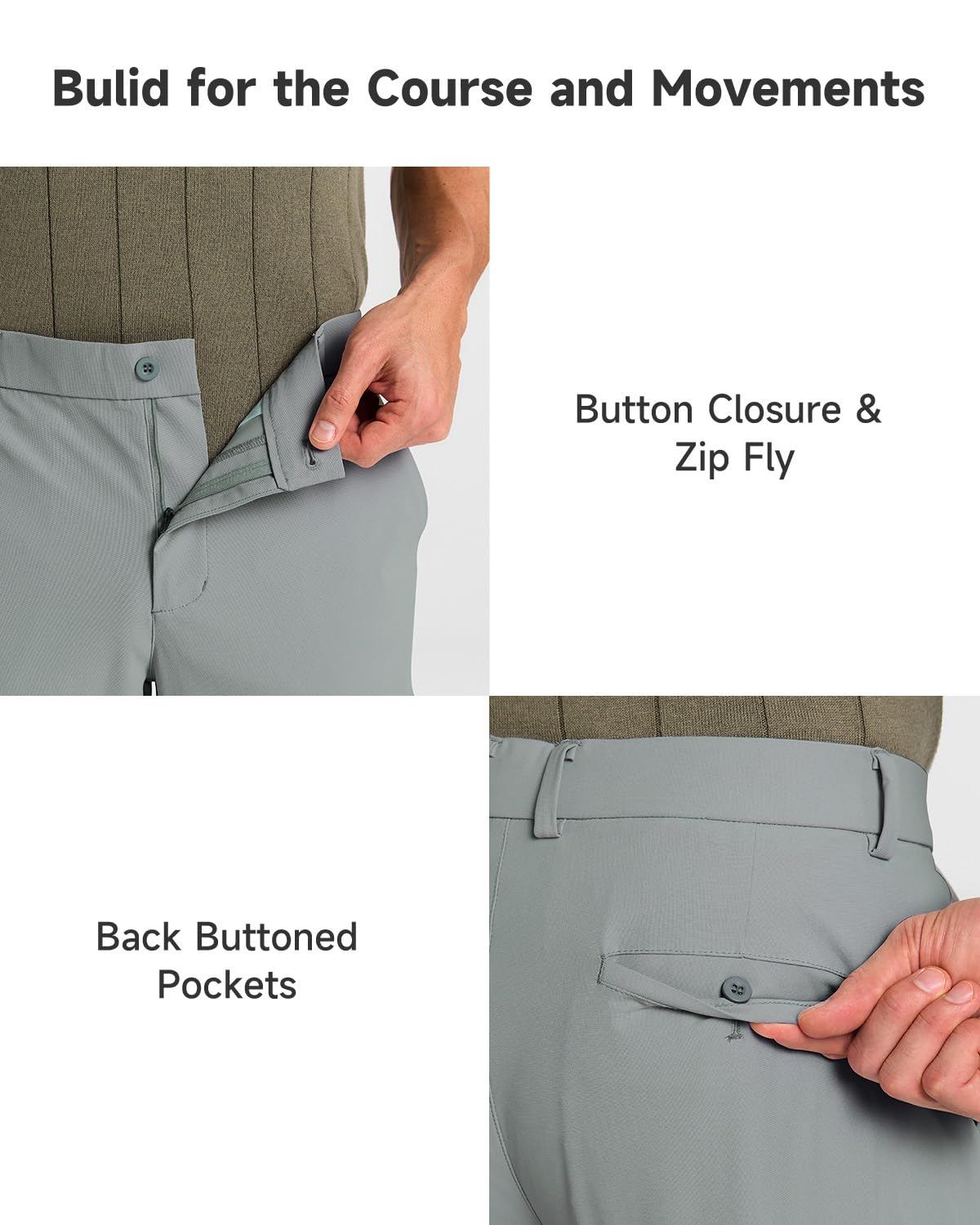 SNOWTEN Mens Golf Pants Classic Fit Stretch Work Dress Pants 30" Quick Dry Lightweight Casual Comfy Pants with Pockets Black 35w × 30L