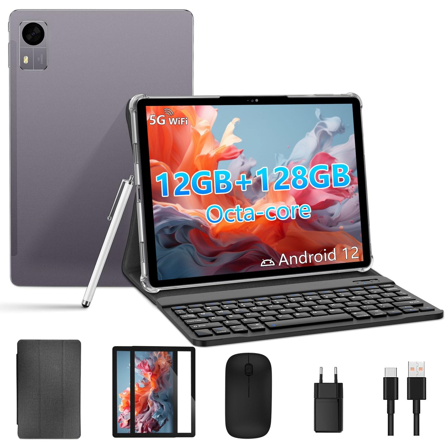 JIKOCXN Tablet 11 inch Android 12 Tablets, 12GB+128GB,1TB Expand, Widevine L1 Compatible 8-Core Tablet with 5G WiFi, 8000mAh Battery, Camera, 11" IPS Big Screen (Beige)