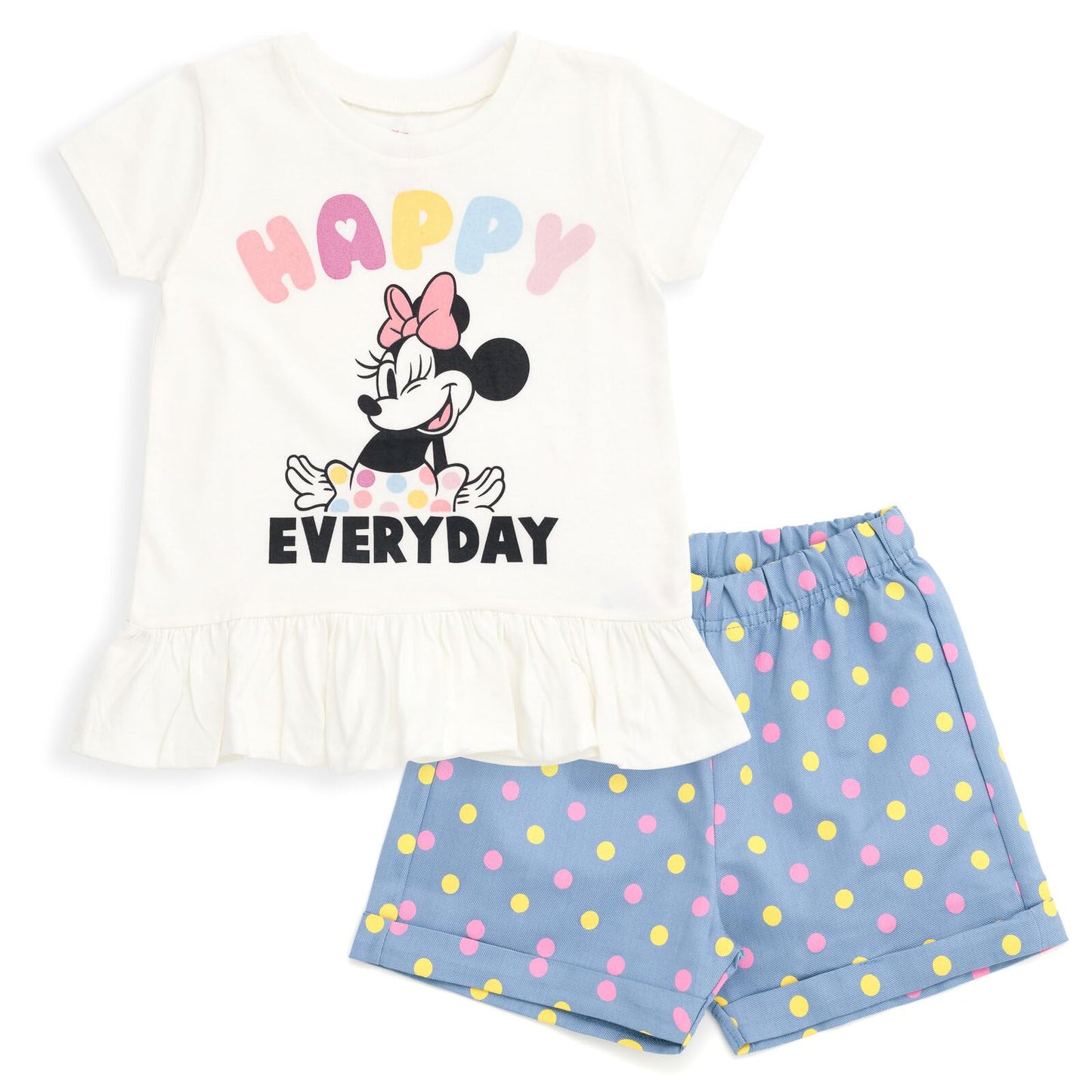 Disney Minnie Mouse Toddler Girls Graphic T-Shirt and Shorts Outfit Set Light Pink/Light Blue 3T