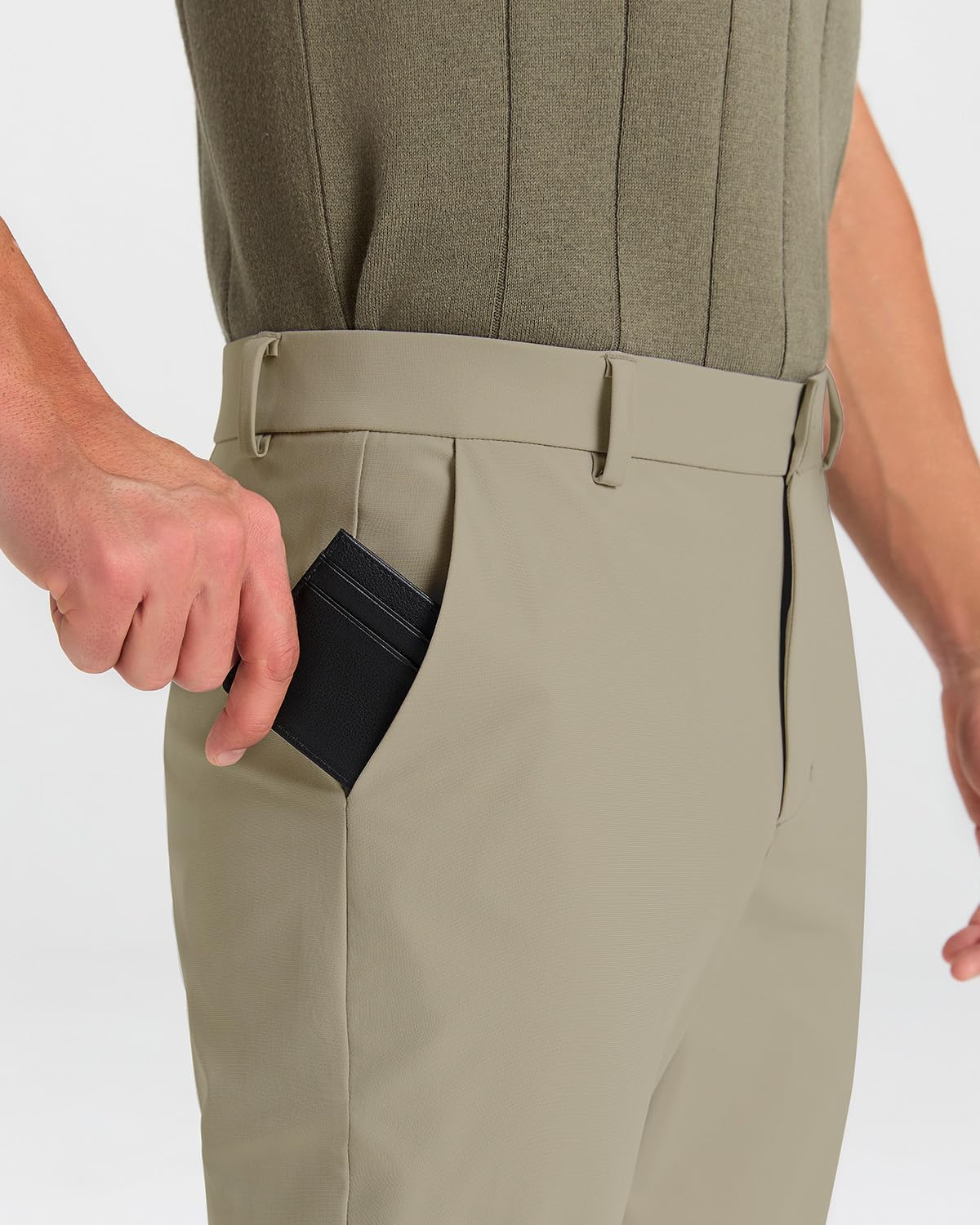 SNOWTEN Mens Golf Pants Classic Fit Stretch Work Dress Pants 30" Quick Dry Lightweight Casual Comfy Pants with Pockets Black 35w × 30L