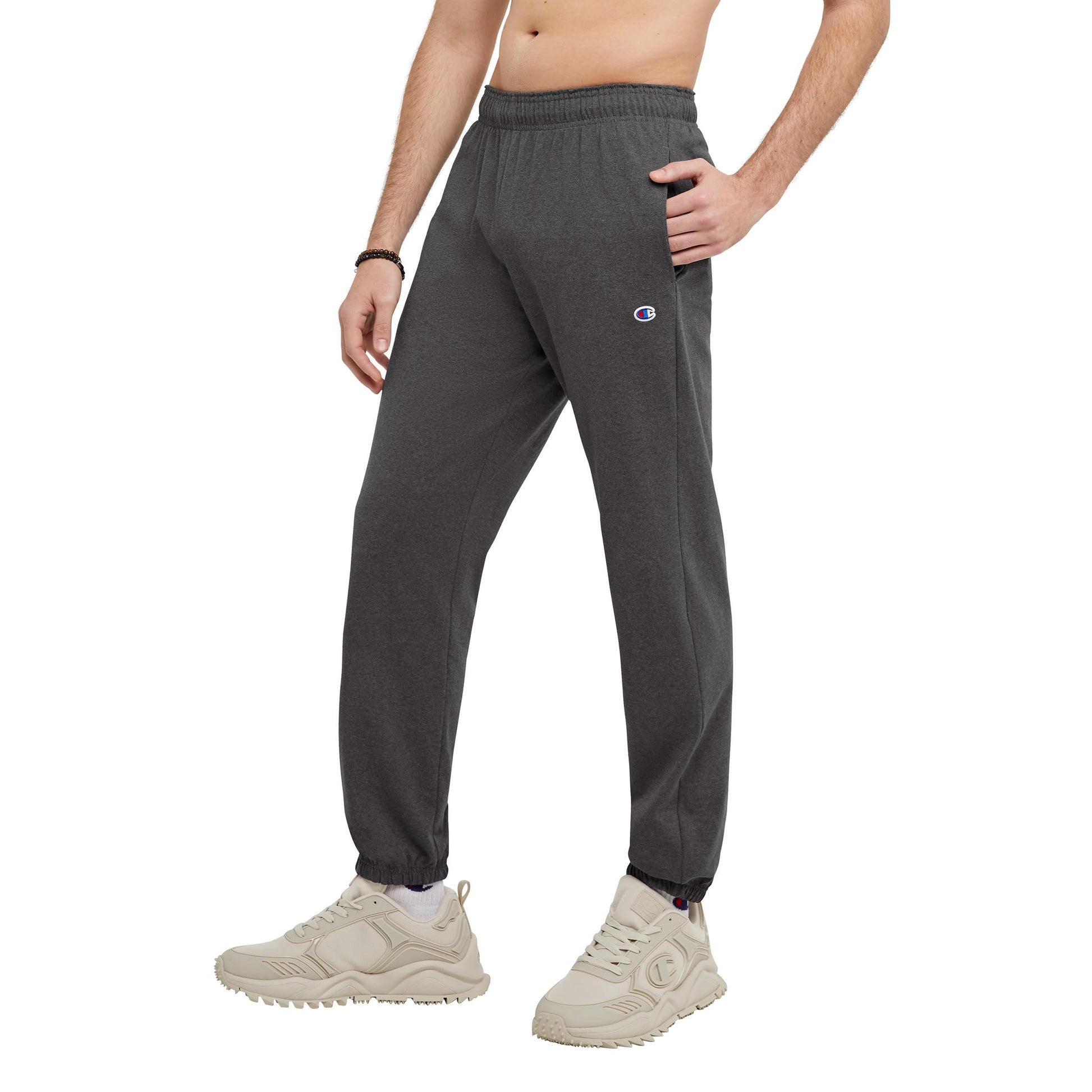 Champion Men's Everyday Fitted Ankle Cotton Pants, 31.5" Inseam, Cotton Knit Pants Left Hip "C" Logo, Cotton Warm-Up Pants