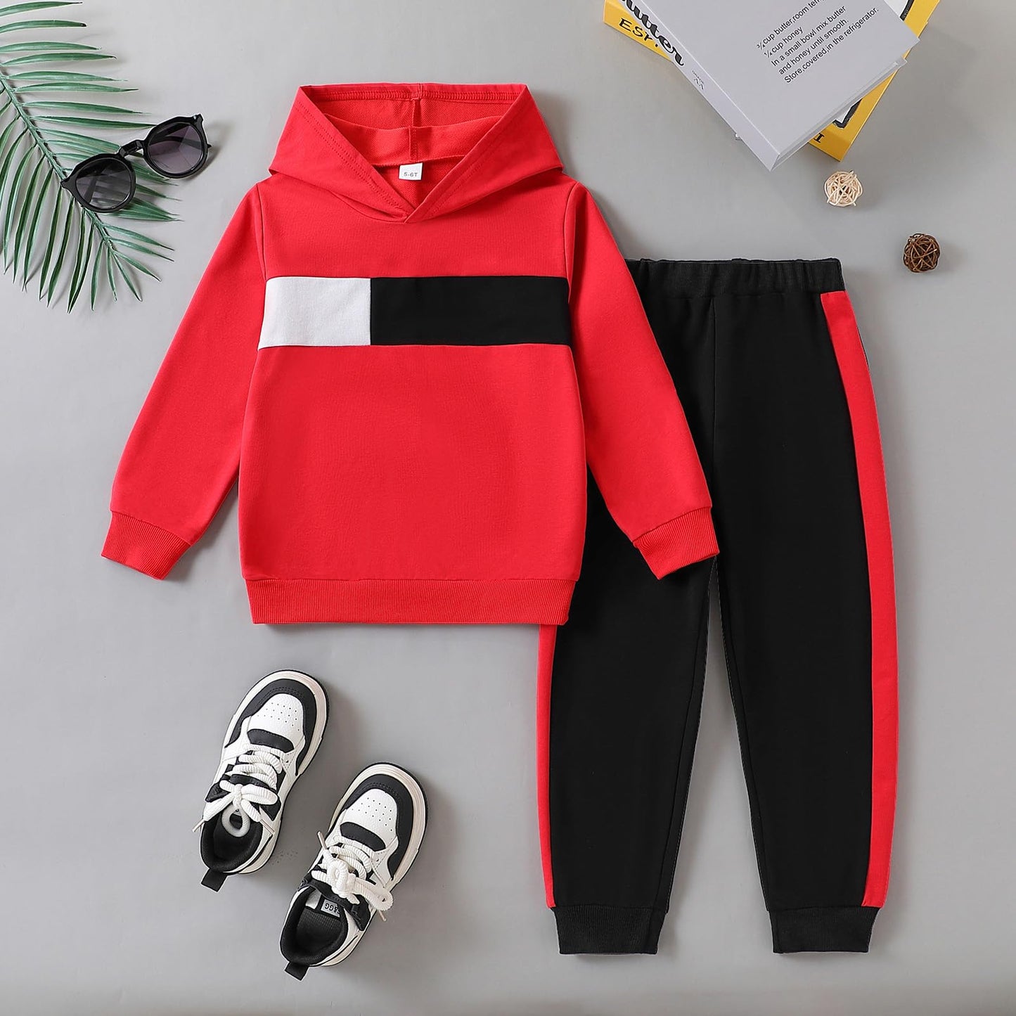 KIDLAGA Toddler Boy Clothes Long Sleeve Hoodie Sweatsuits Tops and Pants Boys Fall Winter Color Block Outfits Set Orange 11-12 Years