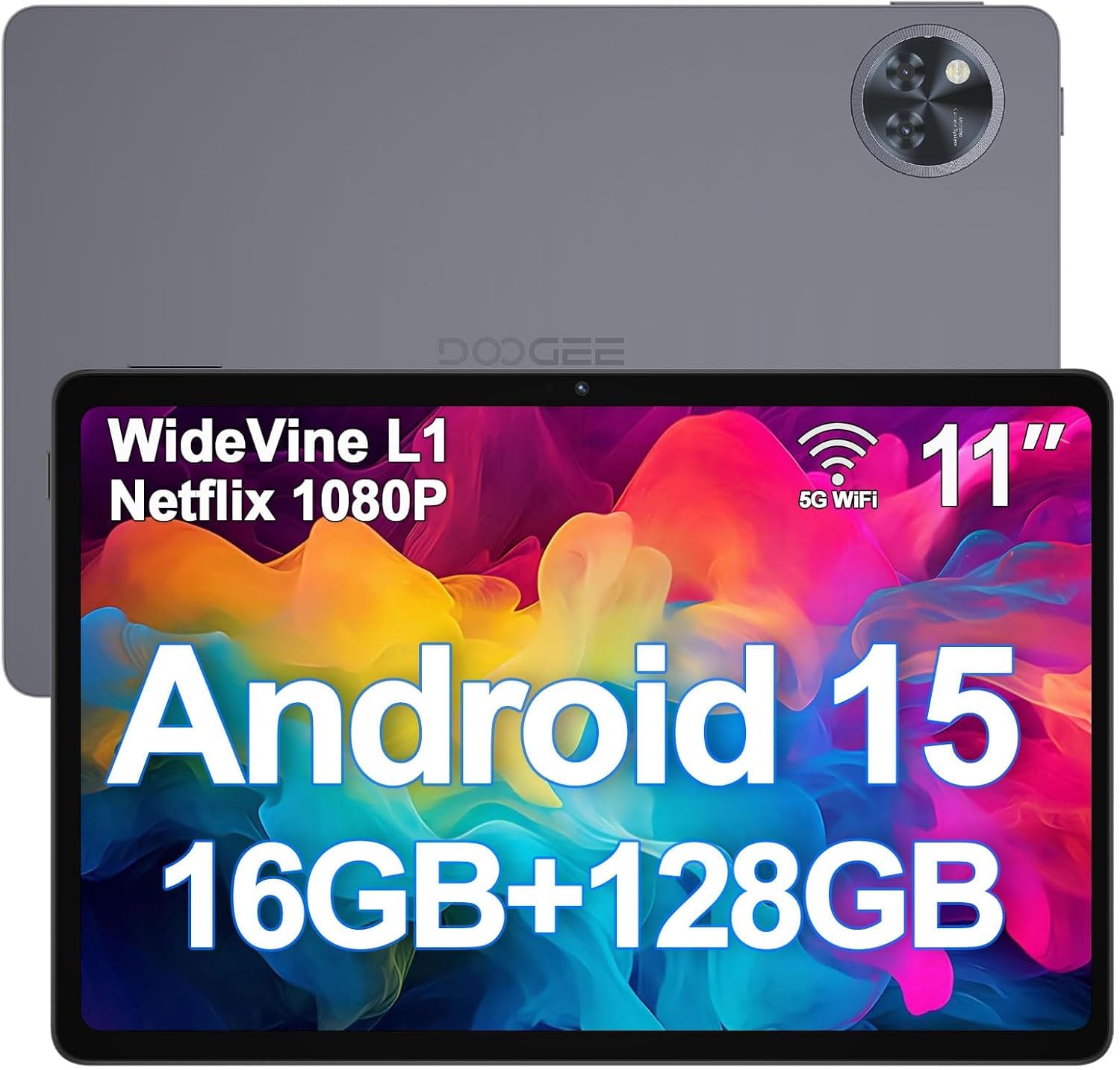 DOOGEE Android 15 Tablet, 11 inch Android Tablet 16GB+128GB/2TB TF Octa-Core,90Hz Display, 8580mAh, Netflix 1080P,Bluetooth 5.0+5G WiFi, 13MP+5MP, Face ID,Metal Body-Black