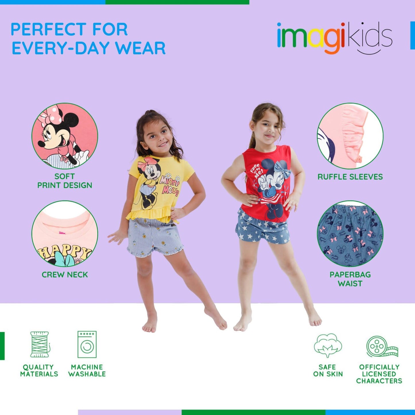 Disney Minnie Mouse Toddler Girls Graphic T-Shirt and Shorts Outfit Set Light Pink/Light Blue 3T