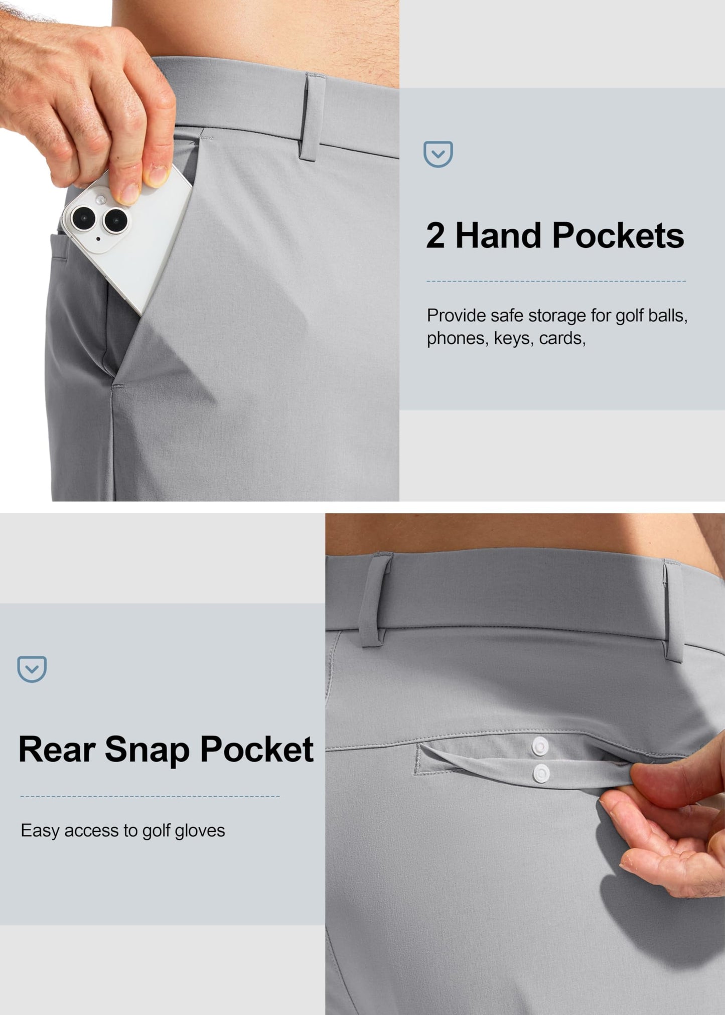 Pudolla Men's Golf Pants Stretch Classic Fit Work Dress Pants 30 Lightweight Quick Dry Casual Slacks Trousers with Pockets(Khaki 34Wx30L)