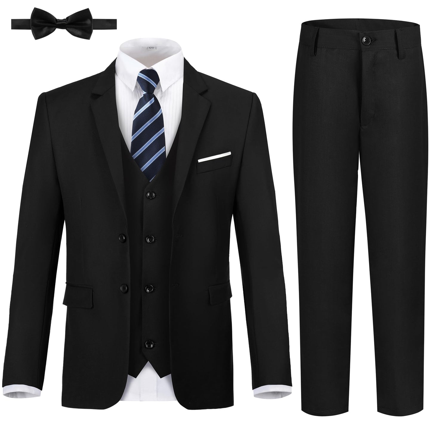 Boys' Suits Size 2T Kids Black Suit Slim Fit 6 Piece Formal Suit Set Teen Toddler Ring Bearer Outfit for Wedding