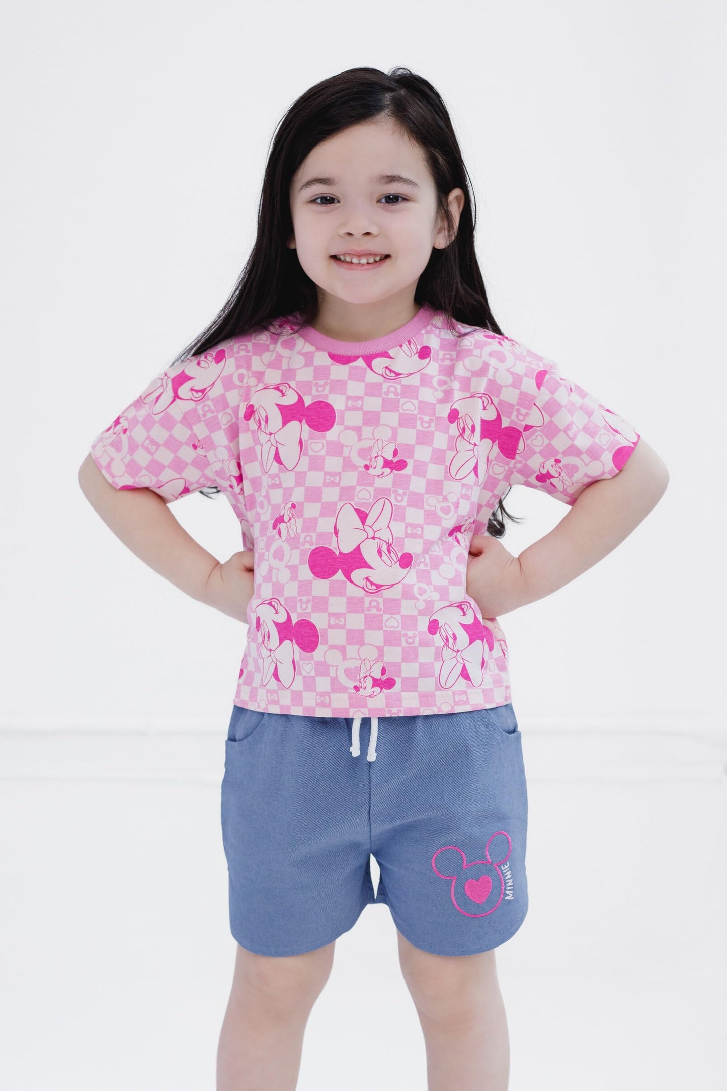 Disney Minnie Mouse Toddler Girls Graphic T-Shirt and Shorts Outfit Set Light Pink/Light Blue 3T