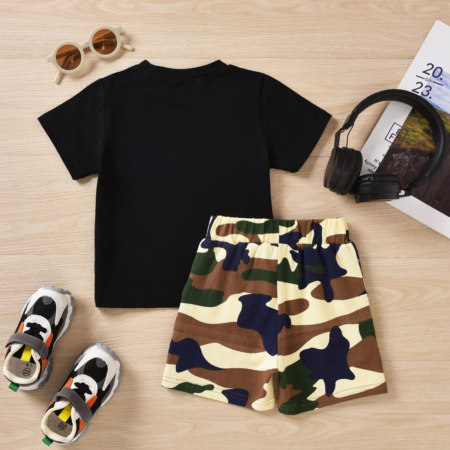 fioukiay 4T Black Toddler Boys Sring Summer Shorts Set Boys Letter Printed Palm Leaf Clothes Outfit