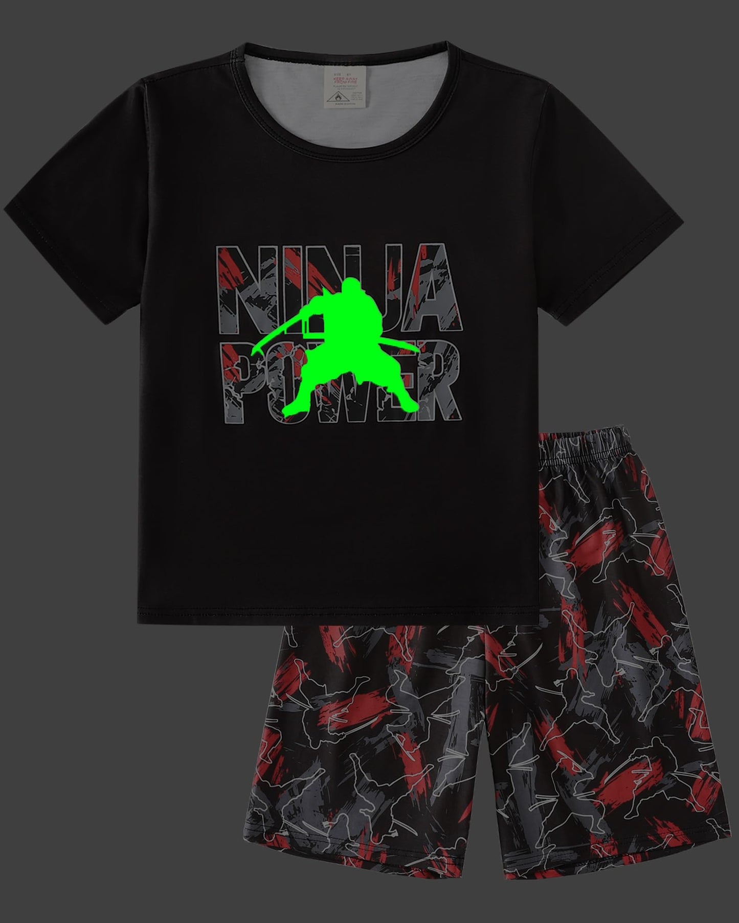 MyFav Big Boys Glow in Dark Skull Pjs Sleepwear Summer Pajama Shorts Sets, Skateboard, 14 Years