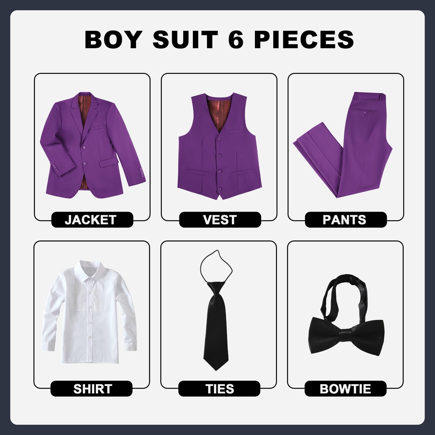 Boys' Suits Size 2T Kids Black Suit Slim Fit 6 Piece Formal Suit Set Teen Toddler Ring Bearer Outfit for Wedding