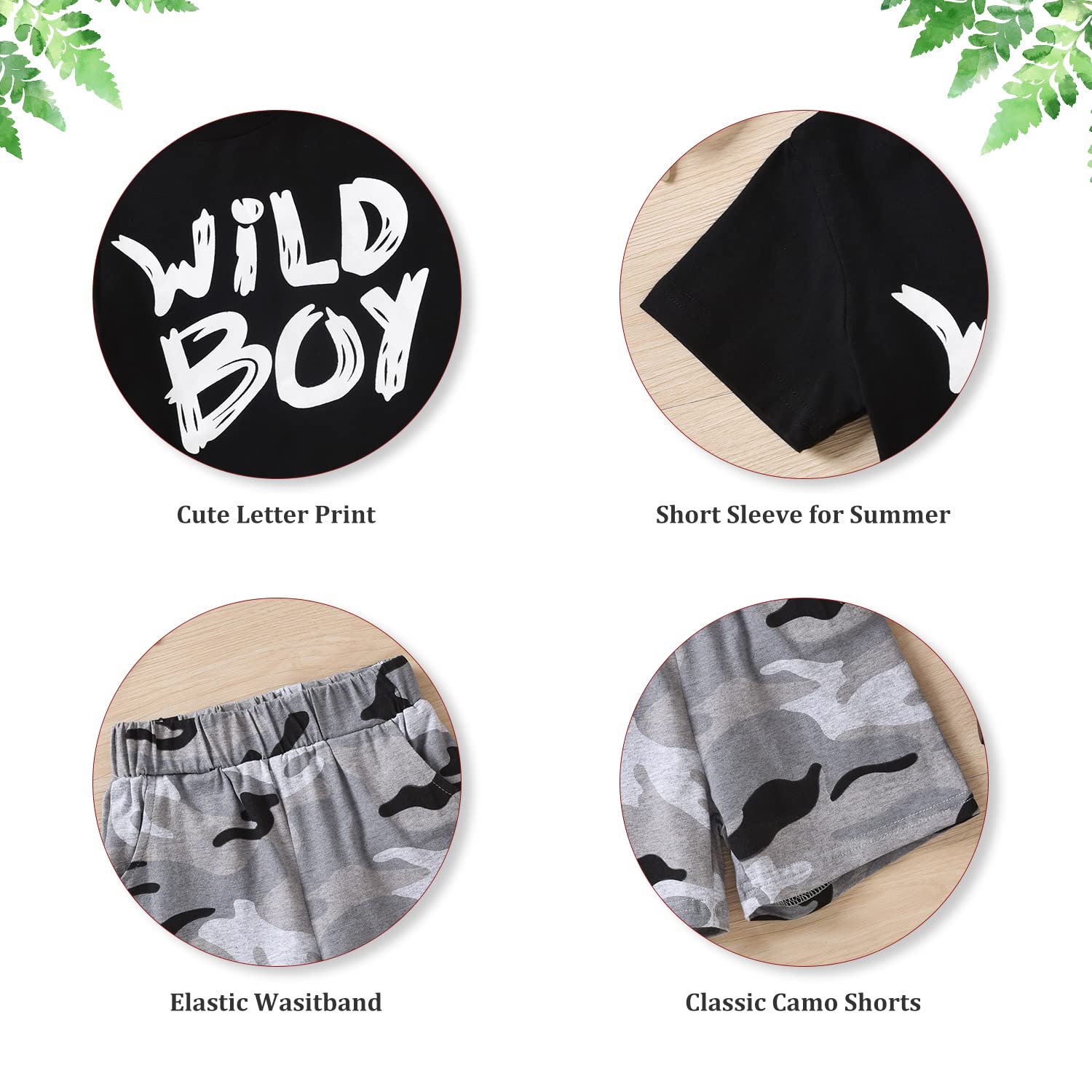 fioukiay 4T Black Toddler Boys Sring Summer Shorts Set Boys Letter Printed Palm Leaf Clothes Outfit