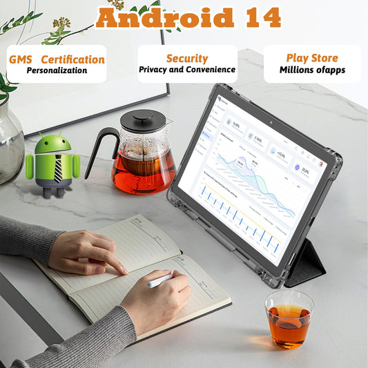 PEICHENG Tablet 11" Android 14.0 with Grey Case, RAM 16GB (4GB+12GB Expansion)+128GB ROM, 5G Wi-Fi, 8000 mAh, 5MP front/13MP Back Camera, Octa Core T606 1.6GHZ (Tablet+case)