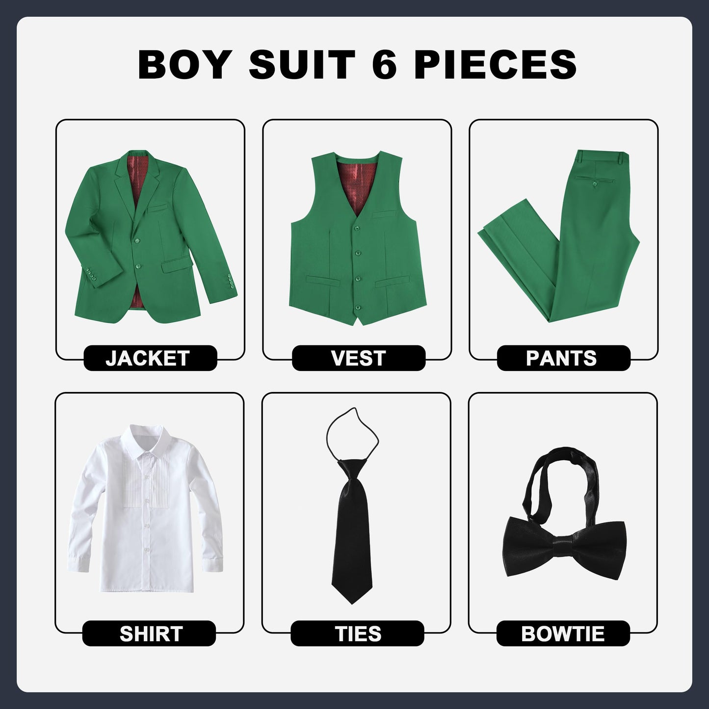 Boys' Suits Size 2T Kids Black Suit Slim Fit 6 Piece Formal Suit Set Teen Toddler Ring Bearer Outfit for Wedding