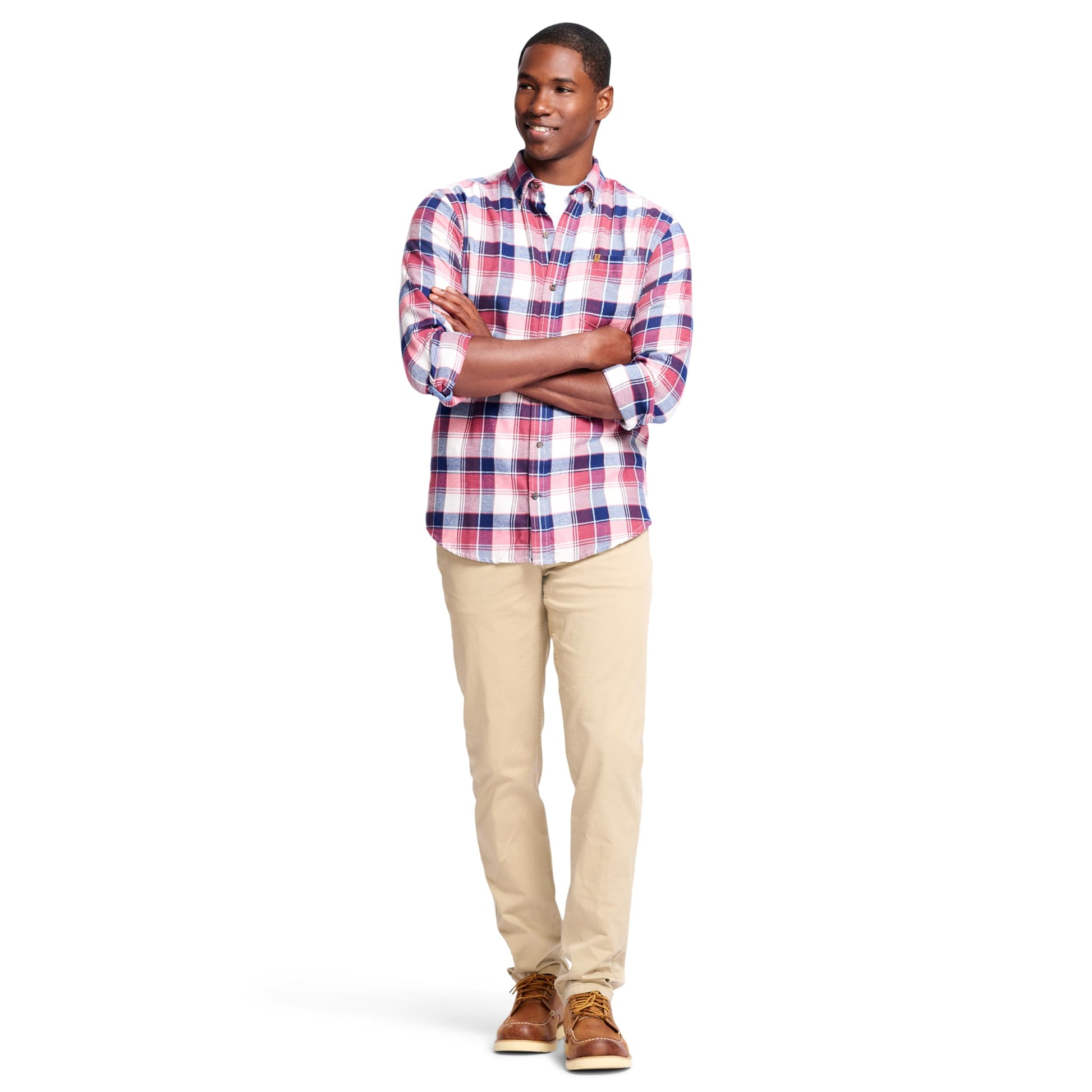 IZOD Men's Stratton Flannel Long Sleeve Button Down Shirt, Asphalt, S