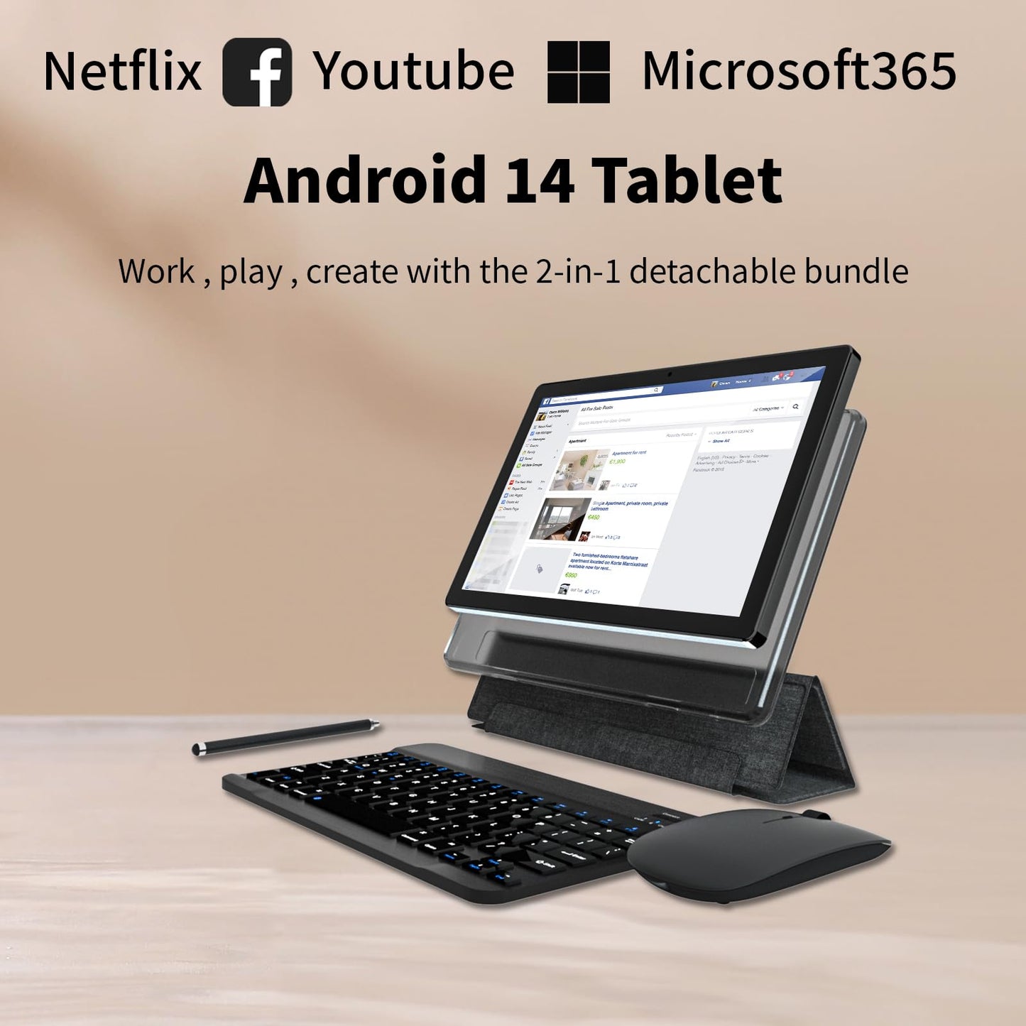 2025 Upgraded Android 14 Tablet, 11inch Tablet PC,Support Face Unlock, Octa-core CPU,12GB+128GB+1TB Expand, 8000mAh Big Battery, 18W Fast Charging, WiFi6, BT5.0,Touchscreen Display Tableta with Case