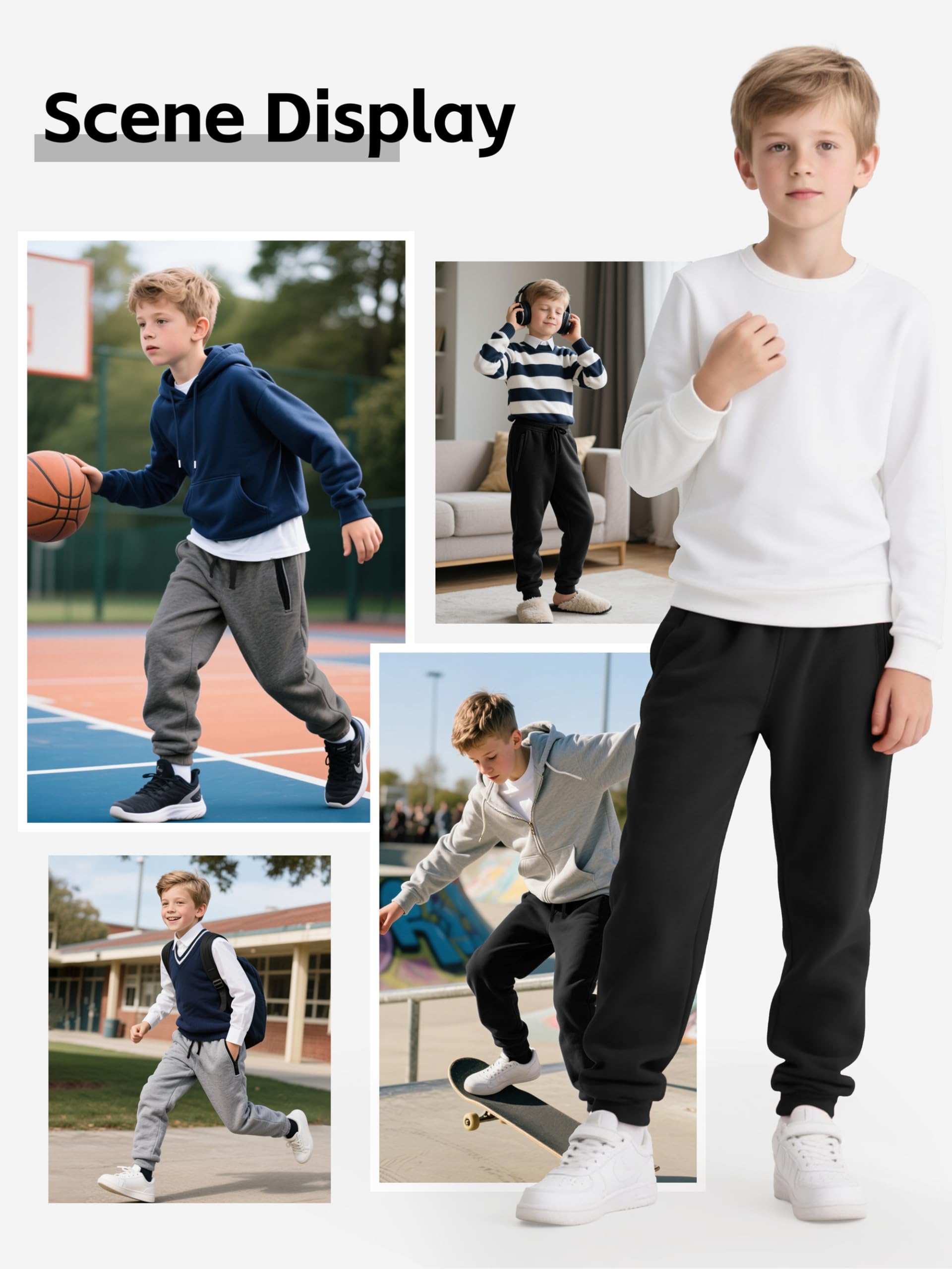 Real Essentials 3 Pack: Boys Tech Fleece Jogger Active Sweatpants with Pockets