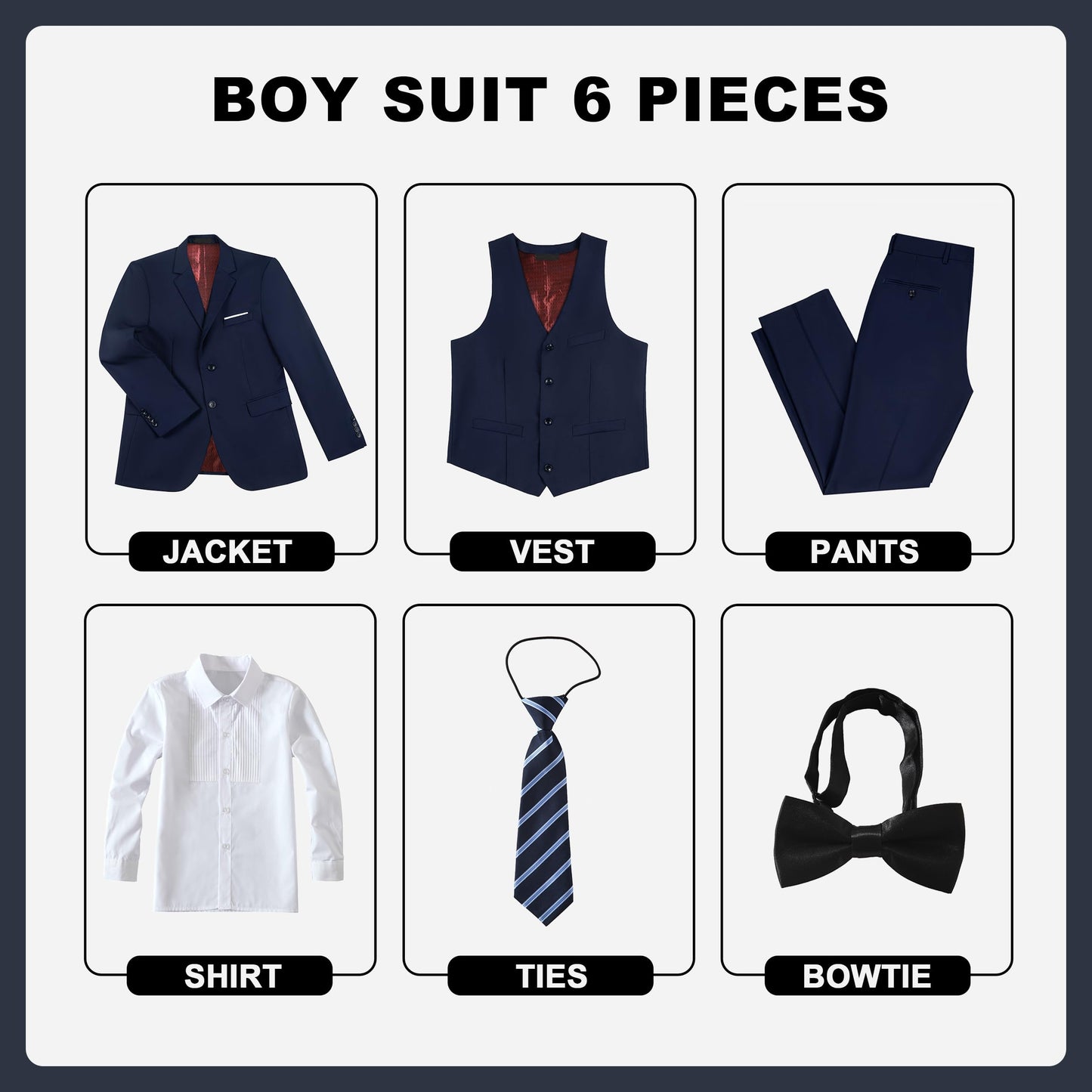 Boys' Suits Size 2T Kids Black Suit Slim Fit 6 Piece Formal Suit Set Teen Toddler Ring Bearer Outfit for Wedding