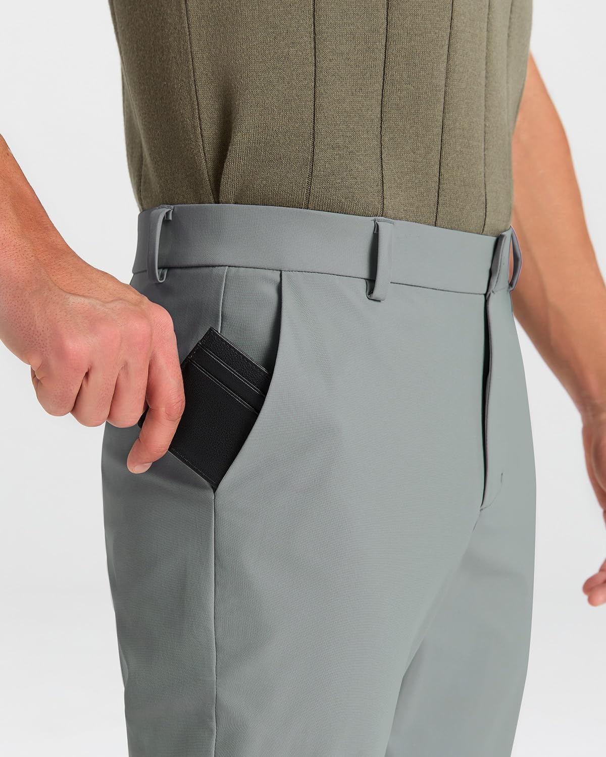 SNOWTEN Mens Golf Pants Classic Fit Stretch Work Dress Pants 30" Quick Dry Lightweight Casual Comfy Pants with Pockets Black 35w × 30L