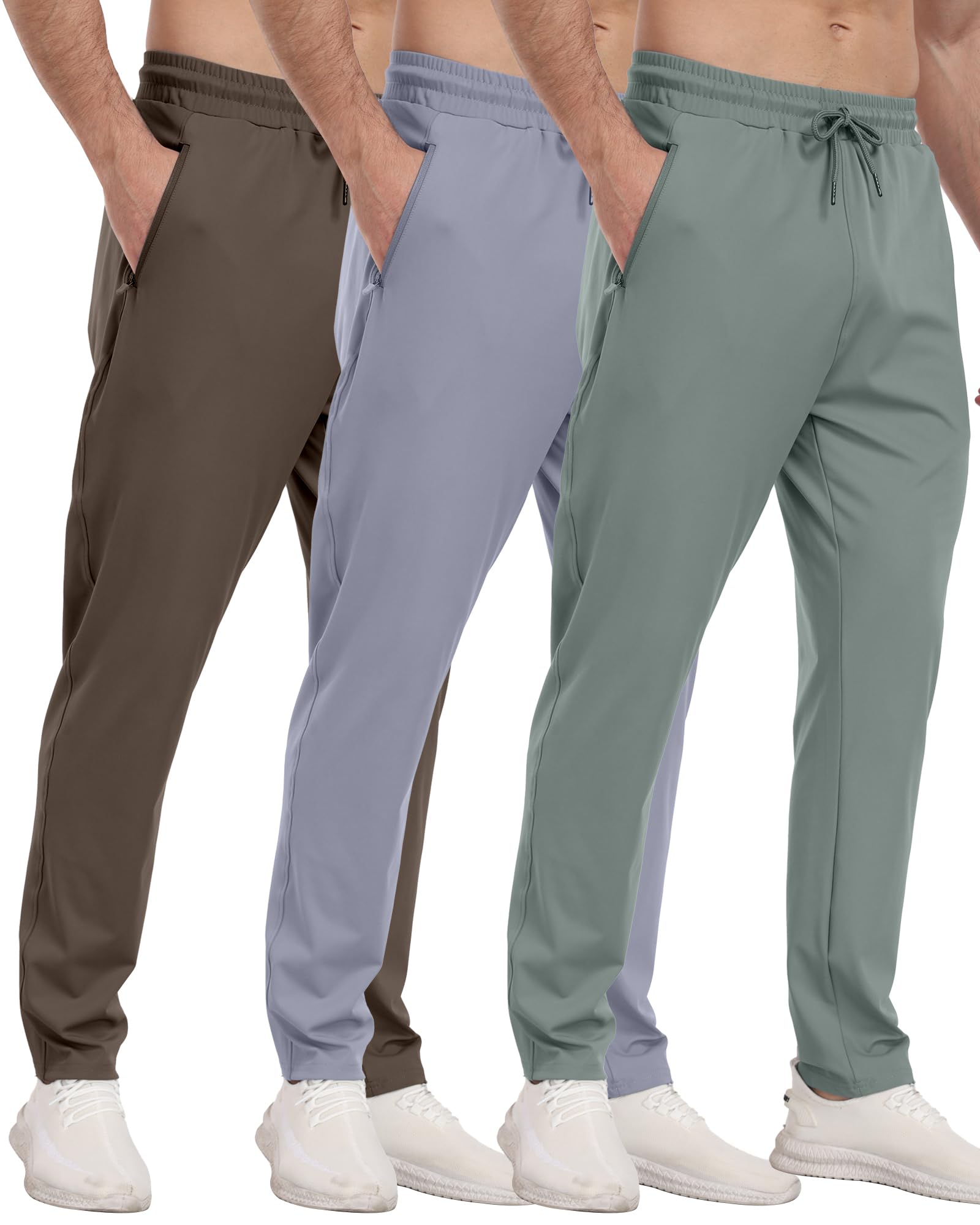 3 Pack Men's Athletic Sweatpants with Zipper Pockets,
