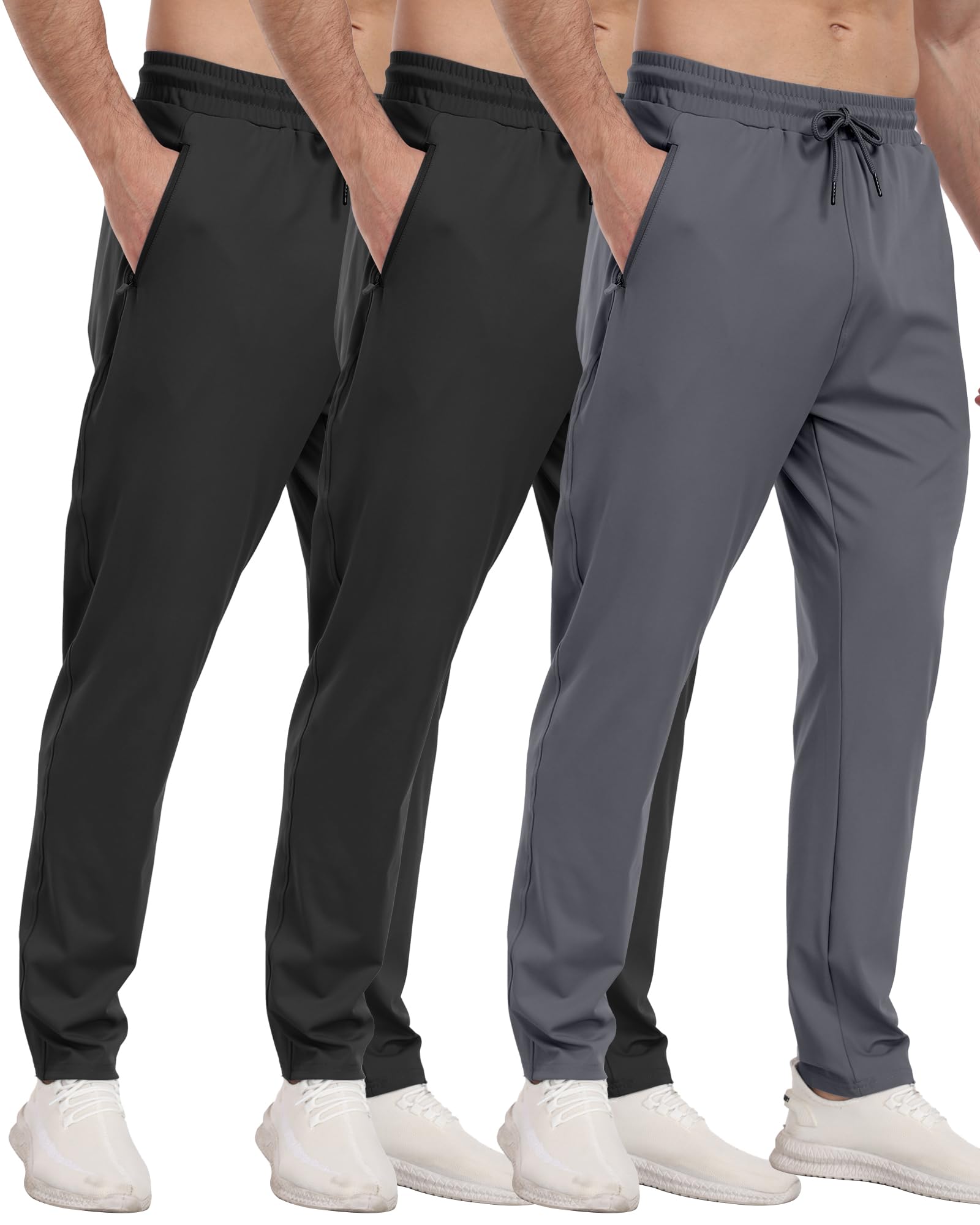 3 Pack Men's Athletic Sweatpants with Zipper Pockets,