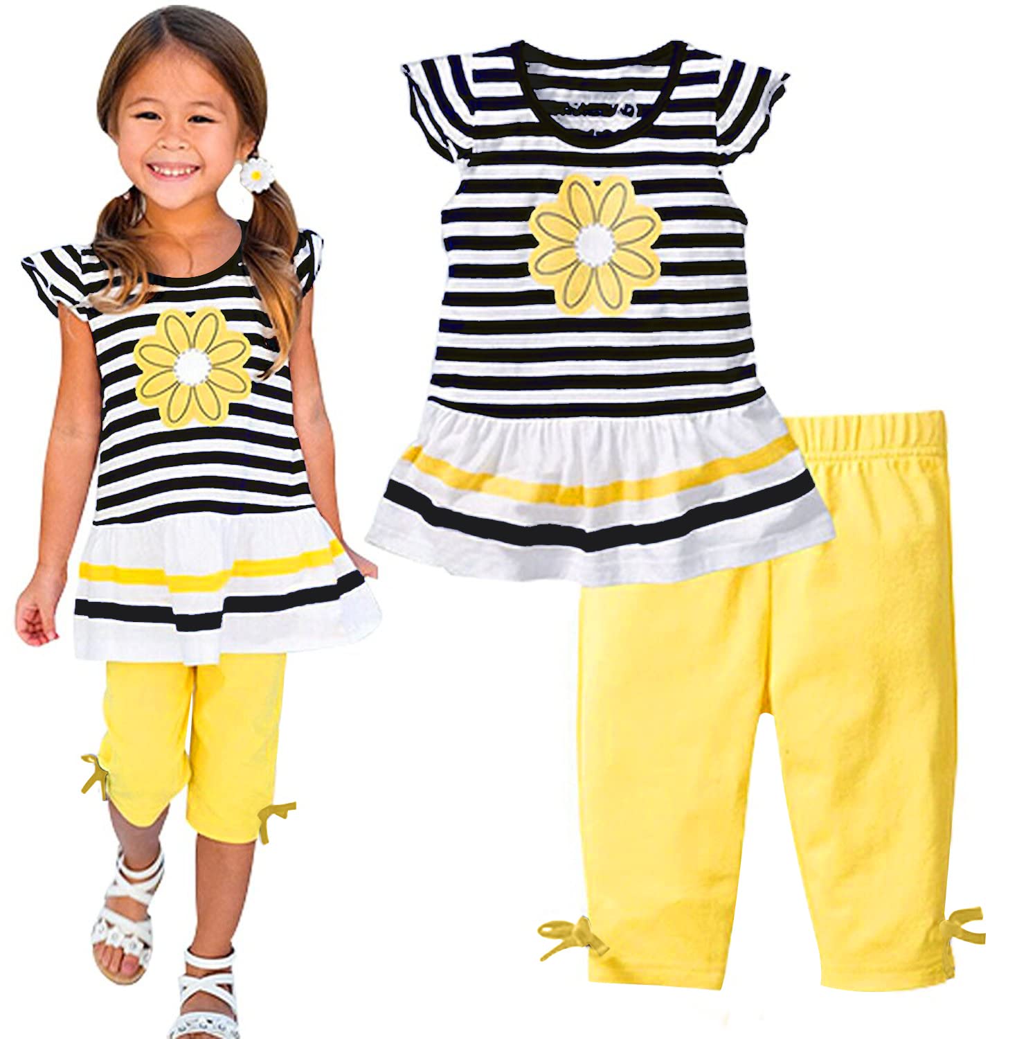 LUKYCILD Baby Girls Summer Clothes Casual Clothing Suit Short Sleeve Striped T-Shirt +Pants