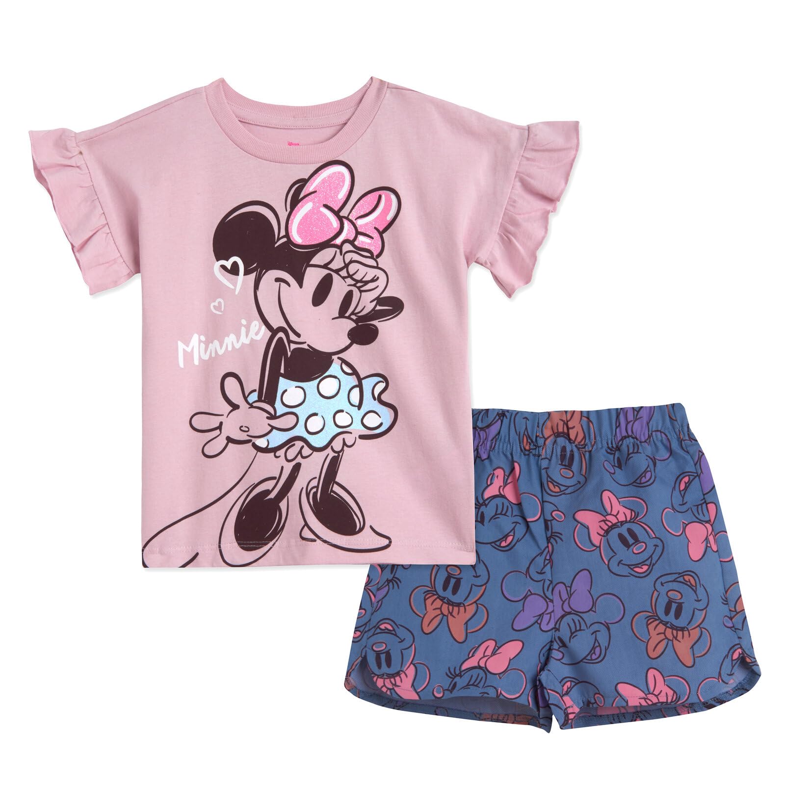 Disney Minnie Mouse Toddler Girls Graphic T-Shirt and Shorts Outfit Set Light Pink/Light Blue 3T