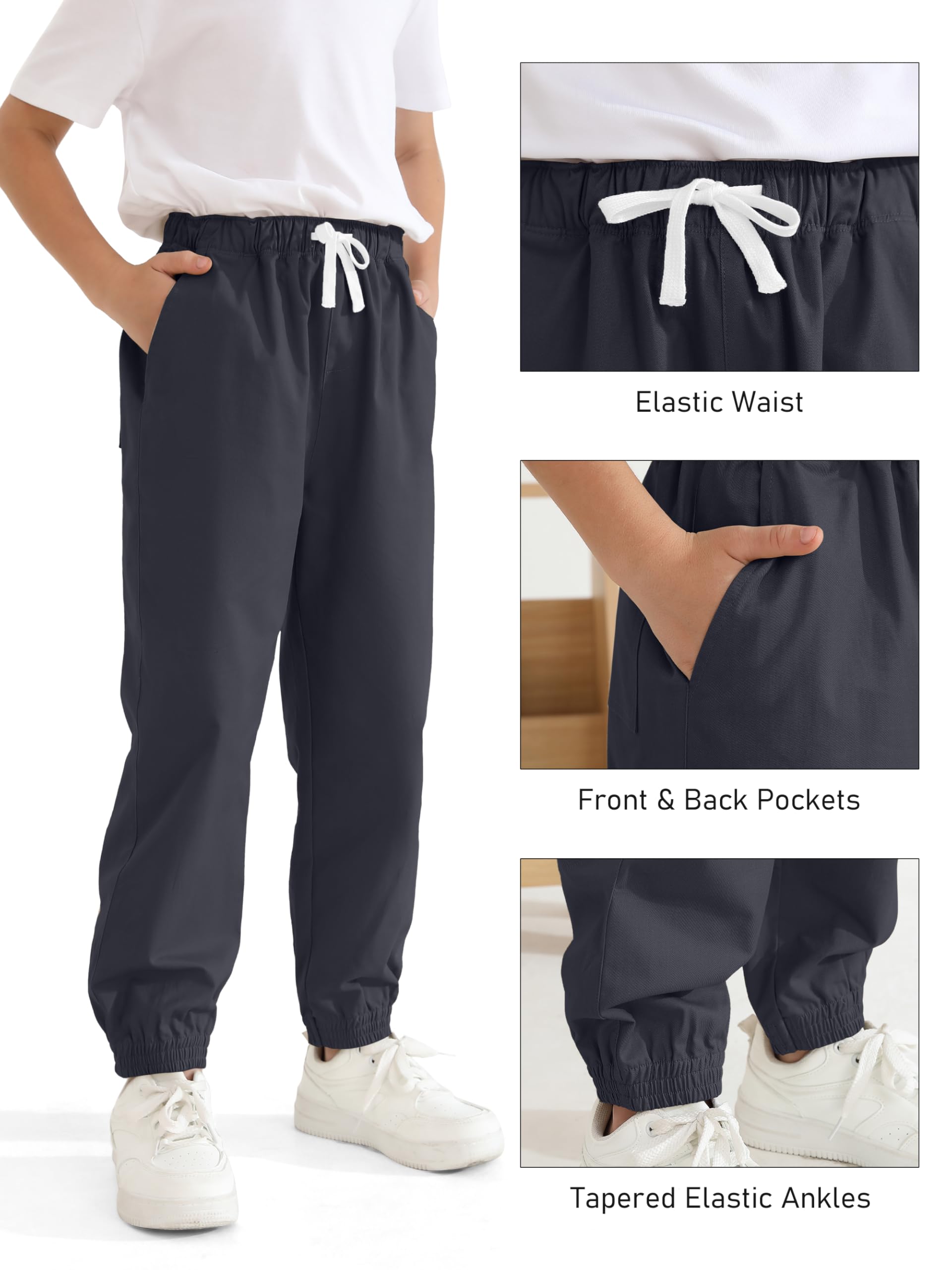 Resinta 3 Pack Boys' Stretch School Jogger Pants Pull-On 
