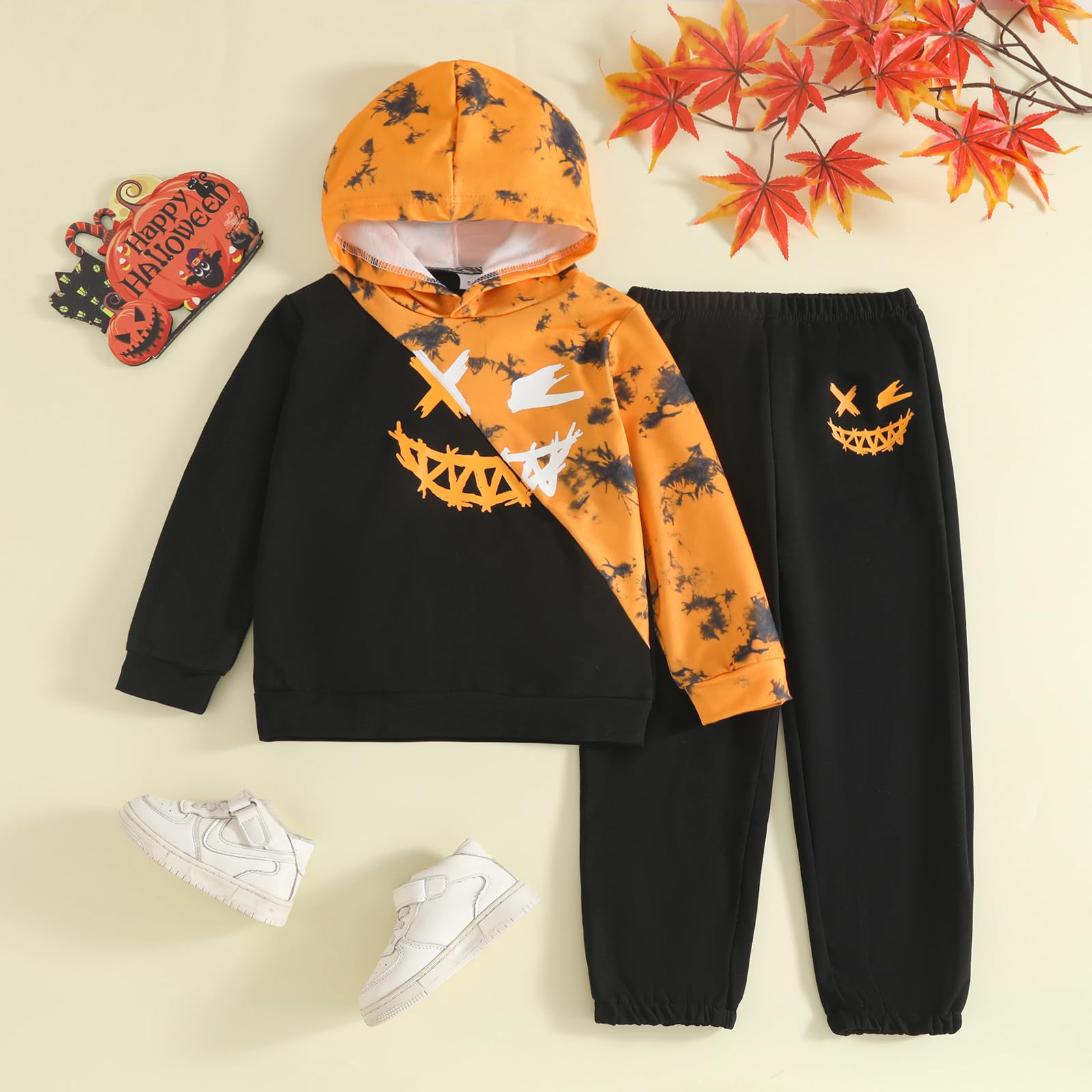KIDLAGA Toddler Boy Clothes Long Sleeve Hoodie Sweatsuits Tops and Pants Boys Fall Winter Color Block Outfits Set Orange 11-12 Years