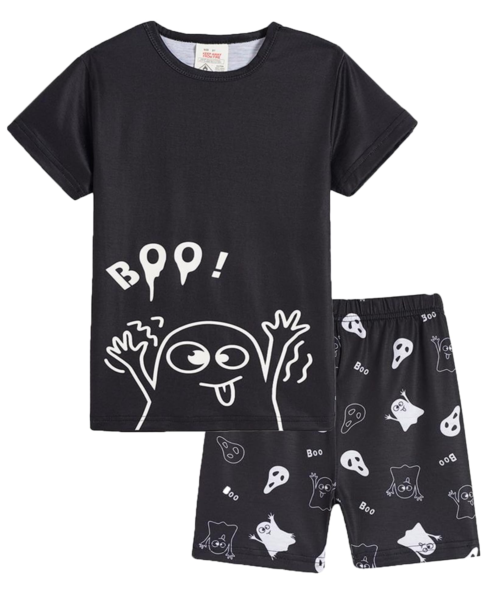 MyFav Big Boys Glow in Dark Skull Pjs Sleepwear Summer Pajama Shorts Sets, Skateboard, 14 Years